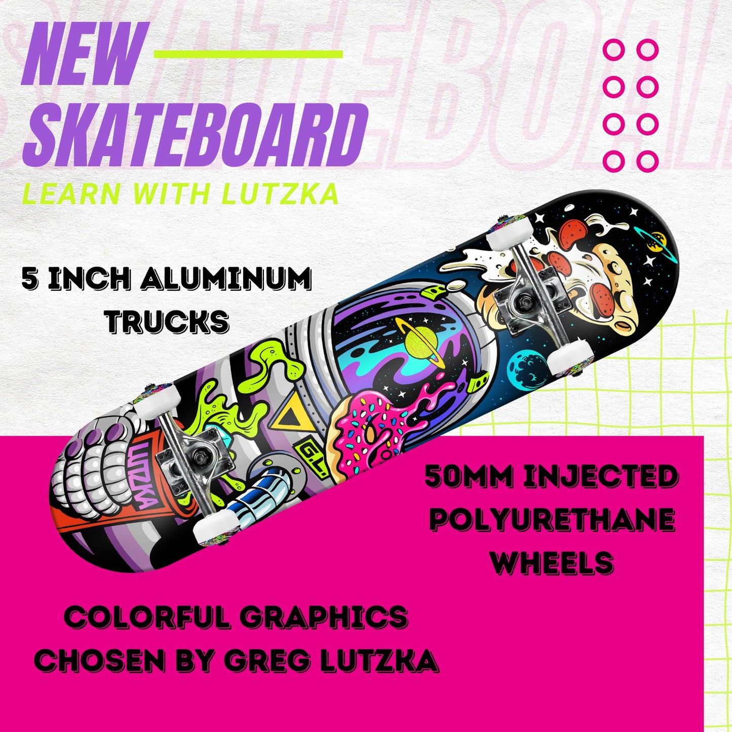 Learn with Lutzka Astronaut Skateboard Deluxe Series by Roller Derby for Kids, Teens, Beginners, Adults
