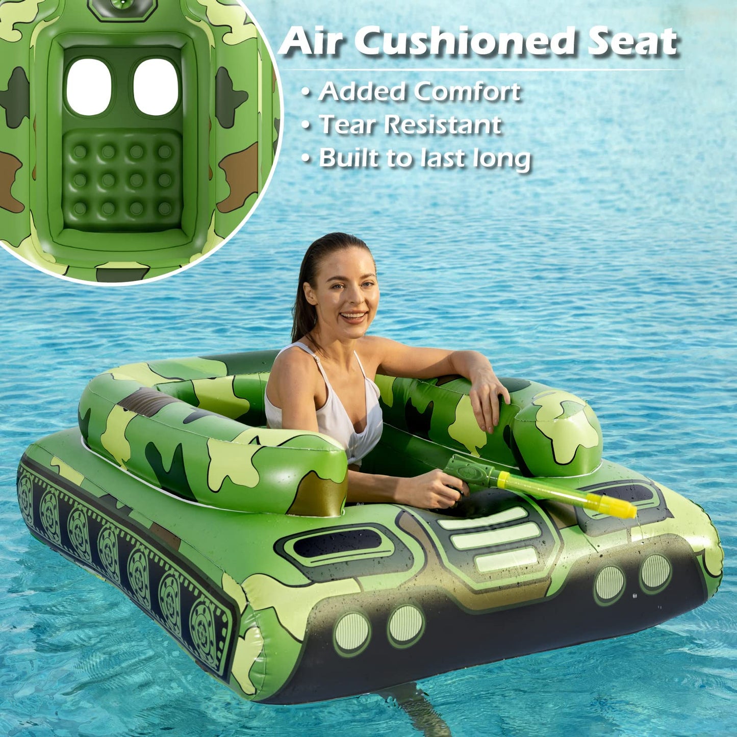 Inflatable Tank Pool Floats - Jasonwell Kids Pool Floaties Swimming with Water Cannon Gun Swim Floaty Rafts Lake Beach Party Pool Toys for Boys Girls Toddlers (Tank Float for Adults)