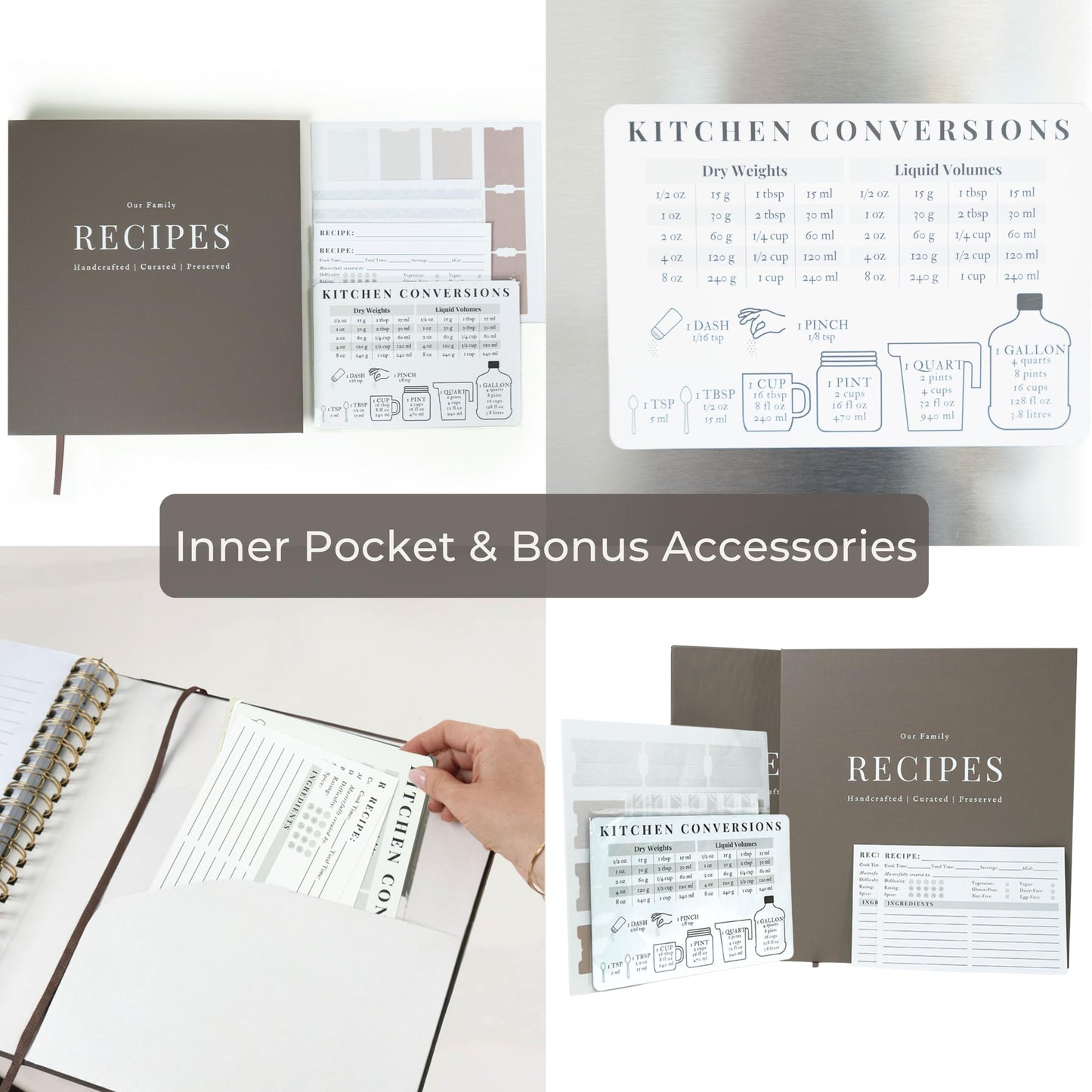 Klavas Collective Blank Cookbook to Write in Your Own Recipes - Linen Hardcover Spiral Recipe Book with Photo Pages & Pocket, Heirloom Family Keepsake Gift