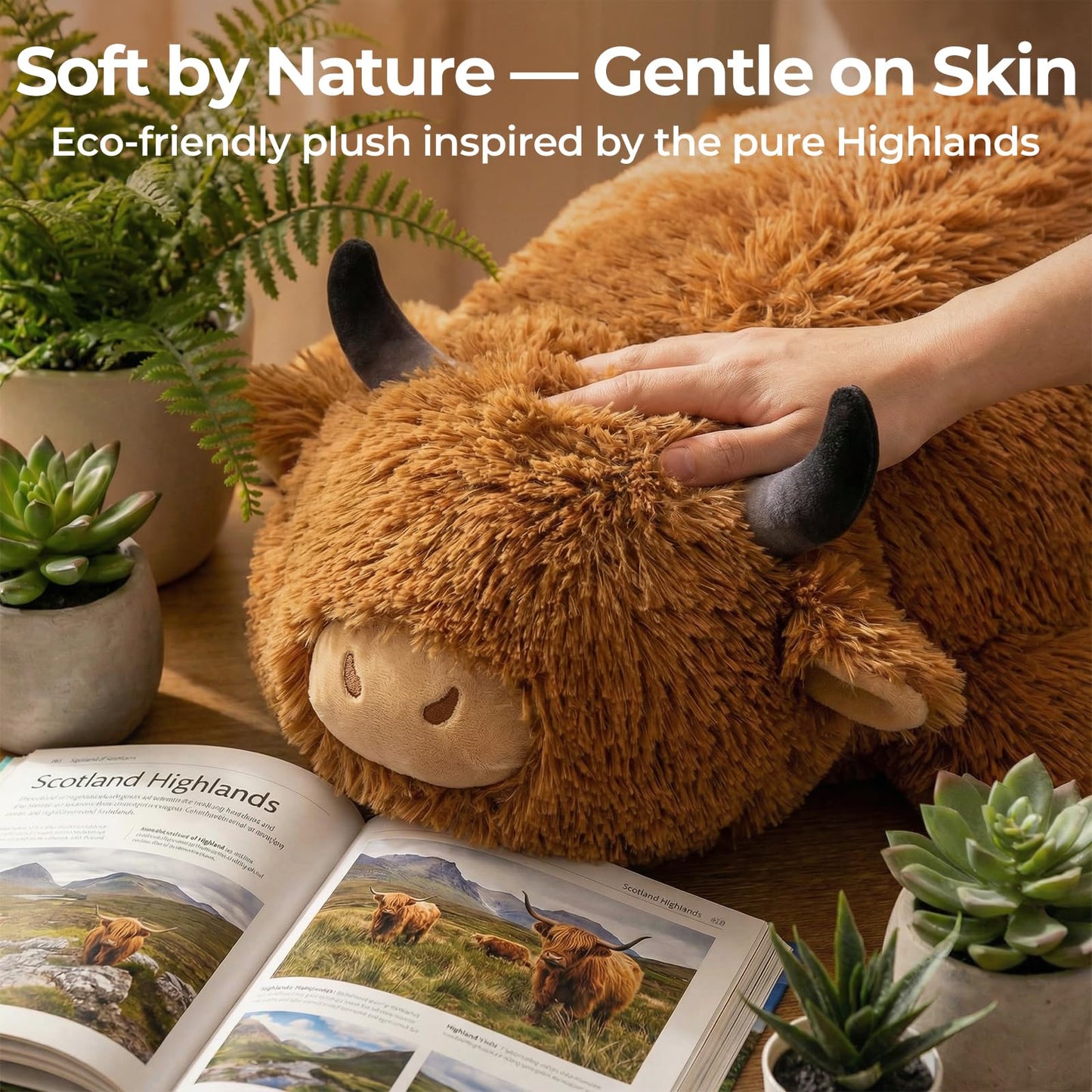 Mewaii 4 Lbs Weighted Stuffed Animals - Heavy Belly & Limbs, 23" Highland Cow Plush for a Realistic Hug, Super Soft Fluffy Plush Toy for Kids and Adults