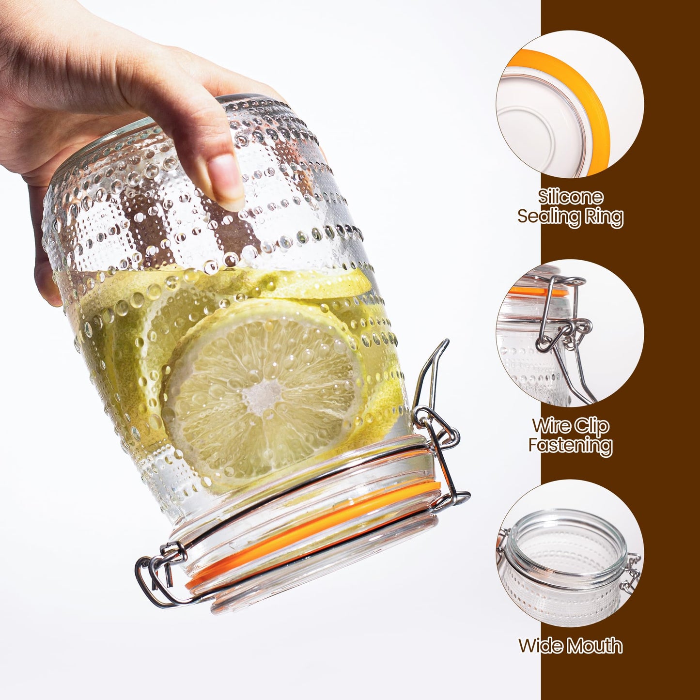 WACOI 32 Oz Glass Mason Jars with Airtight Lids 6 Pack, Wide Mouth Canning Jars with Clip Top Lids for Kitchen Storage Pickling Salad Jams Coffee Beans