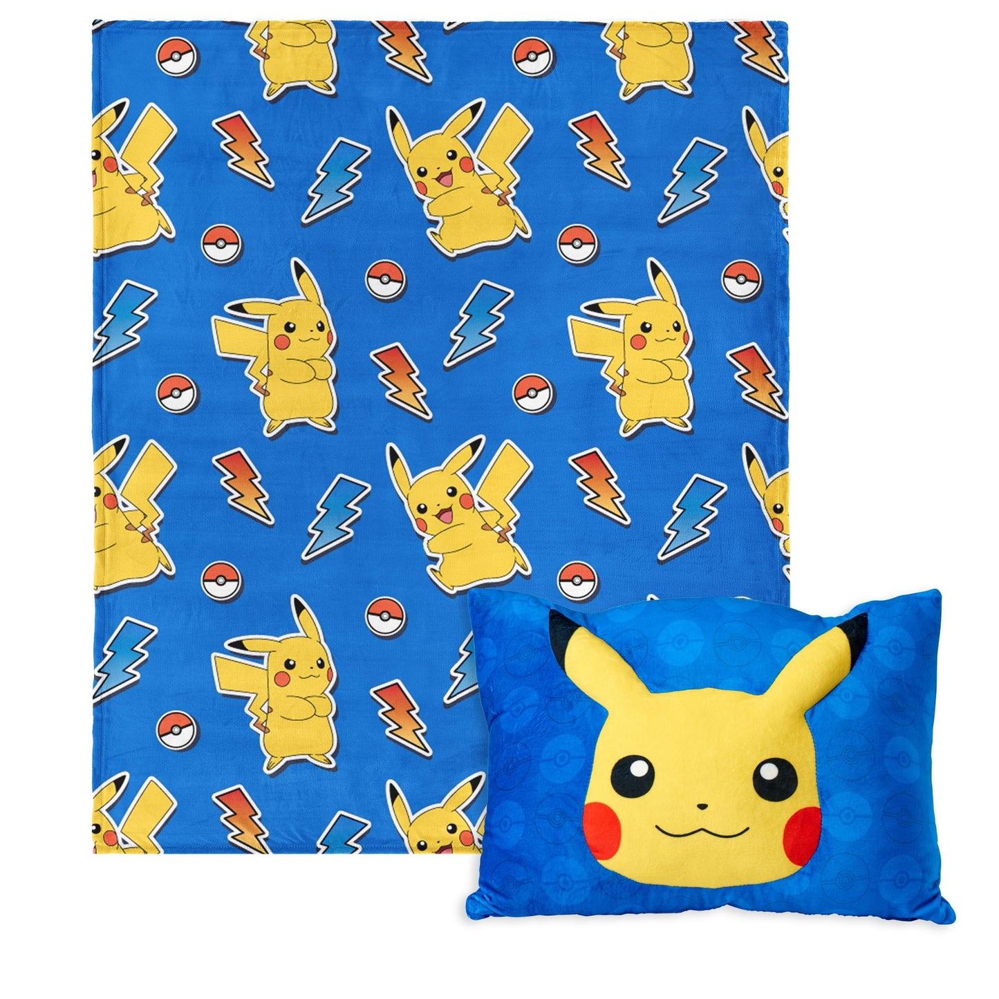 Northwest Pokémon Pika Pika Pikachu Plush Blanket 50" x 60" with 3D Plush Pocket Pillow 14" x 20" - Soft Pokemon Gifts for Boys and Girls- Comfy and Cozy Blanket Set