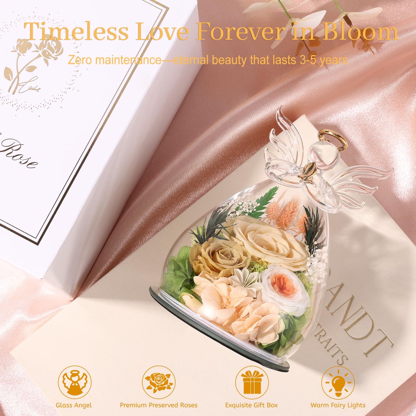 Bessol Gifts for Women Birthday Gifts for Mom Flowers for Delivery Fresh Eternal Preserved Rose Forever Flower in Glass Angel Figurines Gift Anniversary for Grandma Wife Sister Daughter Friends