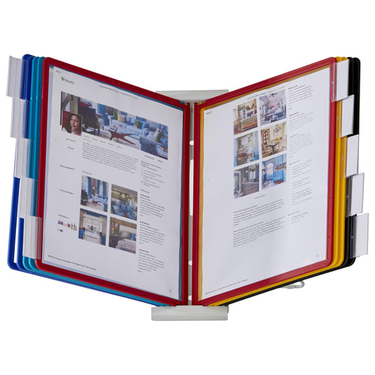 Durable Instaview20 Pocket Expandable Desktop Reference System - Letter Size 10 Double-Sided Panels - Assorted Color Borders