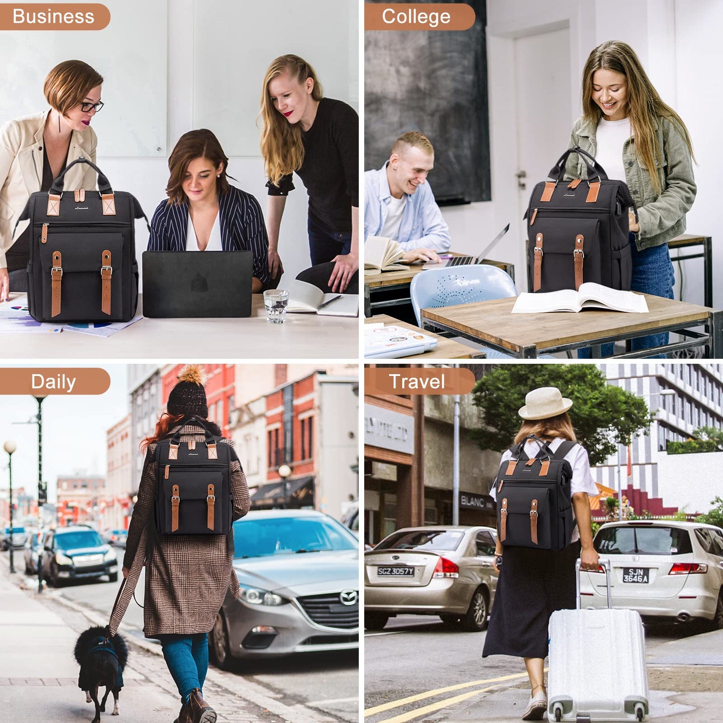 LOVEVOOK Laptop Backpack for Women Work Travel Backpack Business Commuter Computer Bag Teacher Doctor Nurse Bags College Backpack Purse, 17 Inch, Black-brown