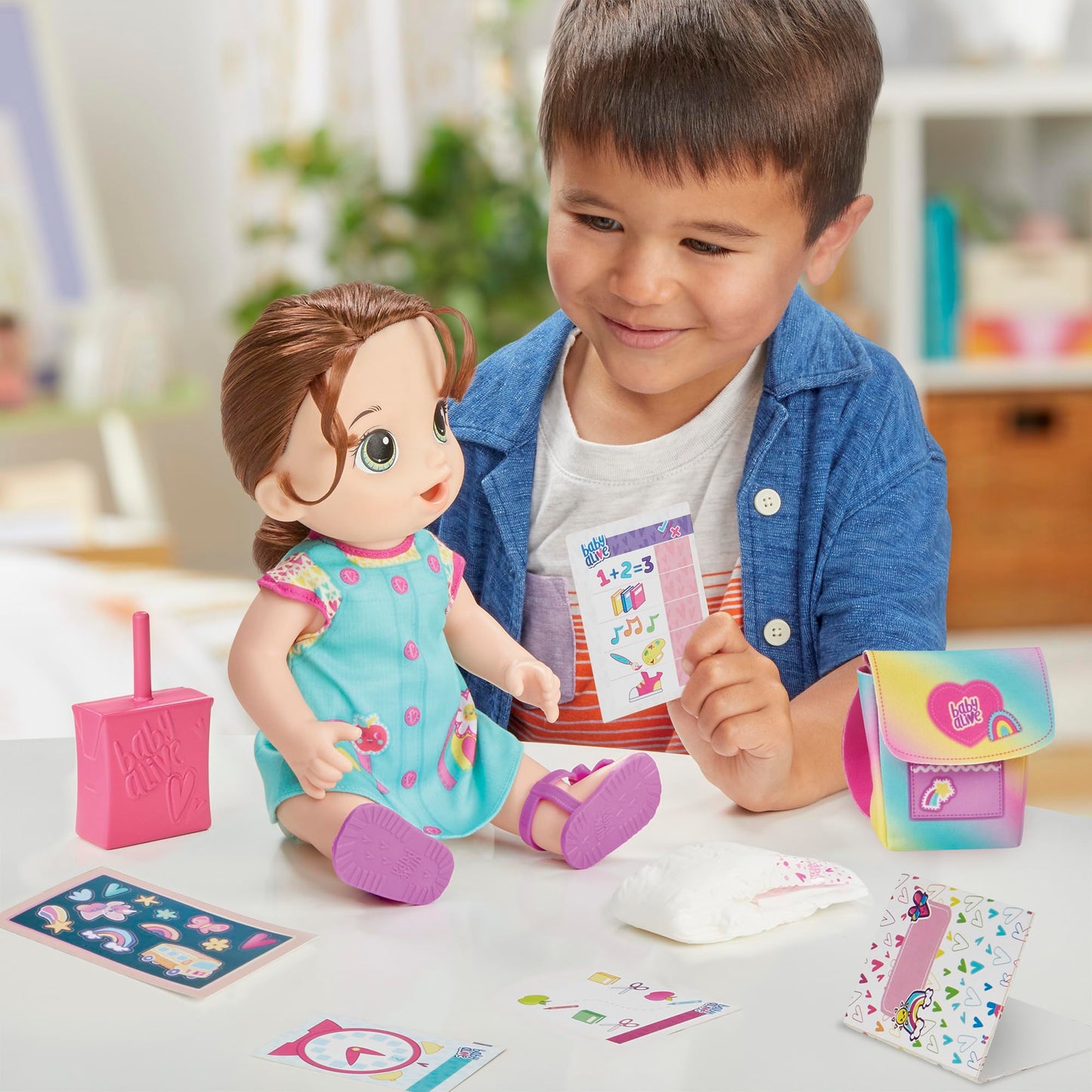 Baby Alive Time for School Baby Doll Set, Back to School Toys for 3 Year Old Girls & Boys & Up, 12 Inch Baby Doll, Brown Hair (Amazon Exclusive)