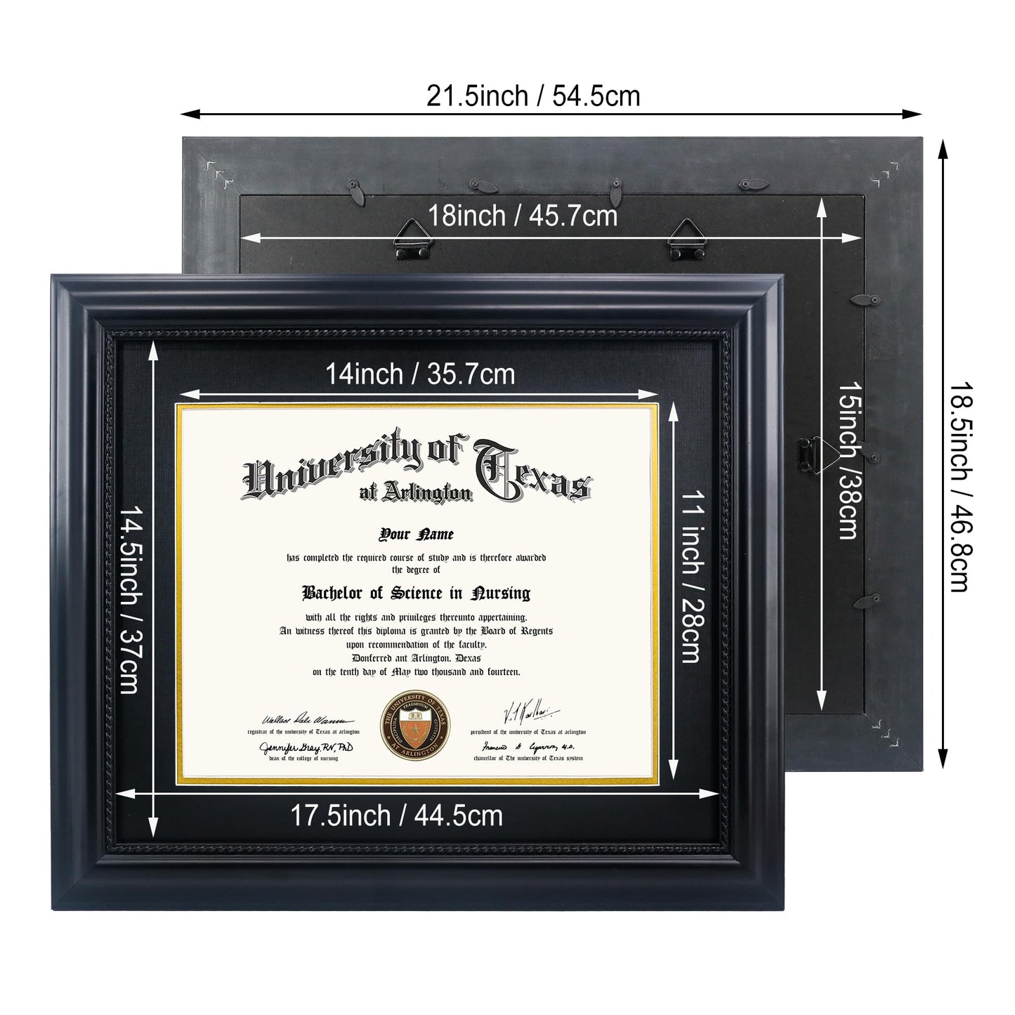 GMFrames 11x14 Diploma Degree Frame with Mat or Display 15x18 Certificates without Mat,Solid Wood,Black Finish with Intricate Black Rope Detail,UV Protection Acrylic