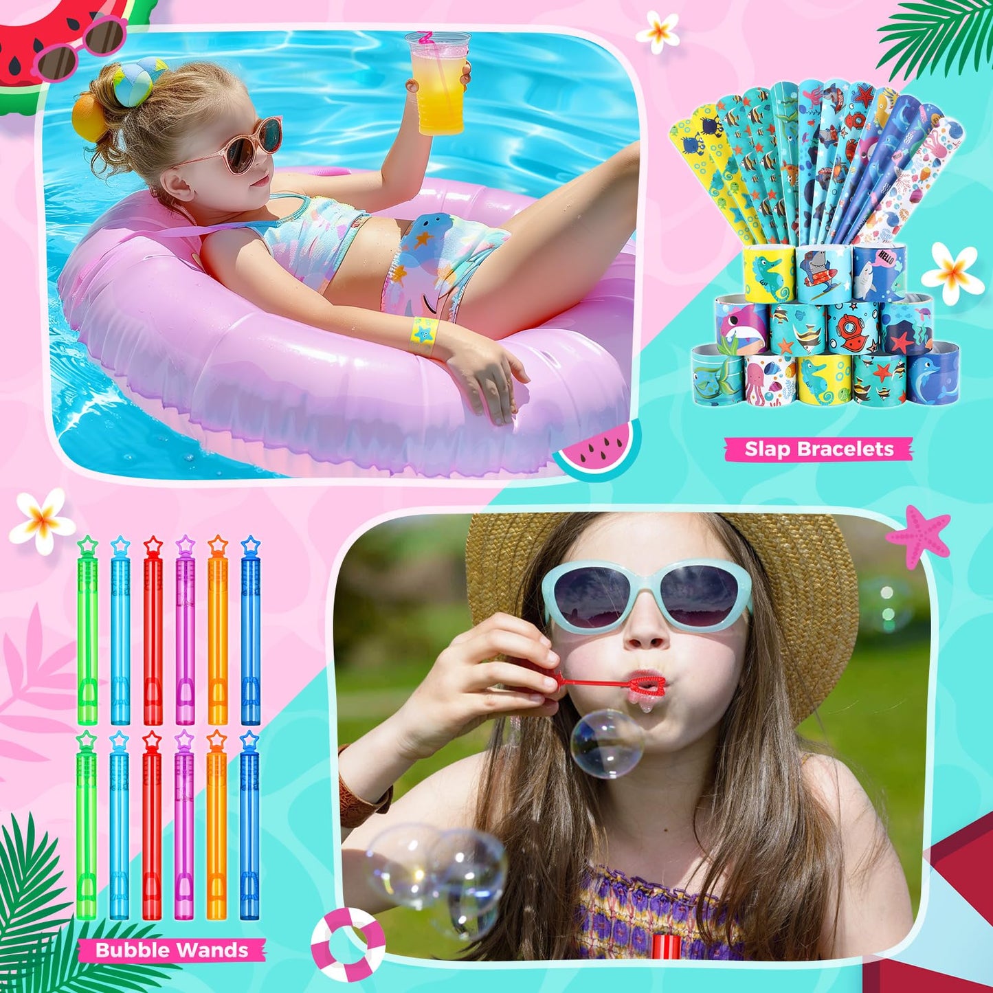 Pool Party Favors and Beach Party Favors - 120 PCS Party Bag Stuffers Including Beach Balls, Summer Theme Straws, Bubble Wands, and more for Beach Pool Party Favors, Birthday Party Supplies 4-8 8-12