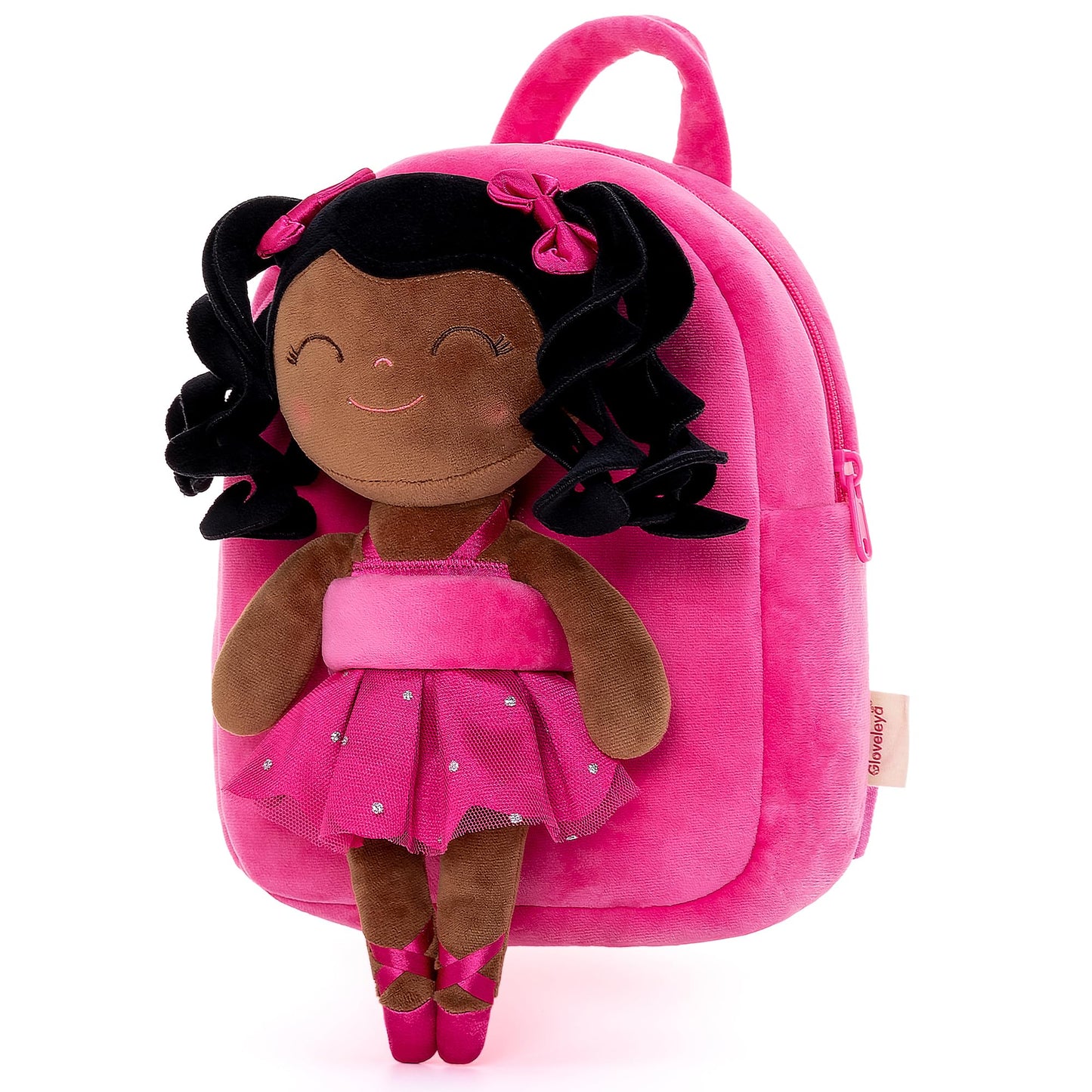 Gloveleya Toddler Backpack for Kids Soft Toys Plush Curly Ballet Girl Doll Rose 9 Inches