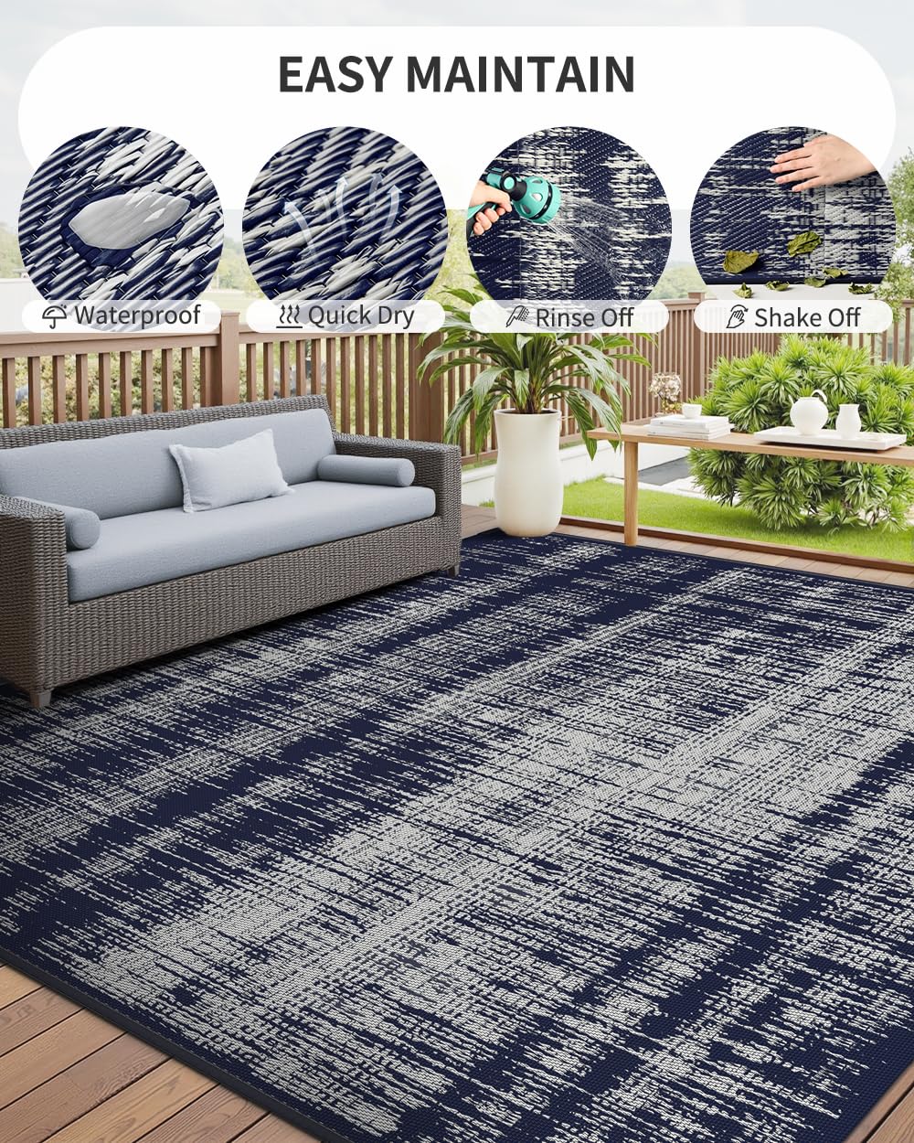 MontVoo Outdoor Rug Waterproof 6x9 ft Outdoor Patio Rug Mat Reversible Plastic Straw Outside Rug Carpet Outdoor Rugs for RV Camping Picnic Beach Balcony Porch Deck