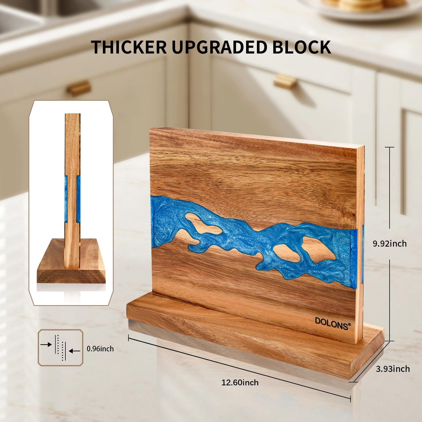 DOLONS Magnetic Knife Block,Acacia Wood And Resin Kitchen Magnetic Knife Holder，Equipped with strong magnets,Multifunctional Double Side Knife Storage Organizer for Kitchen Counter ，Gifts for new home