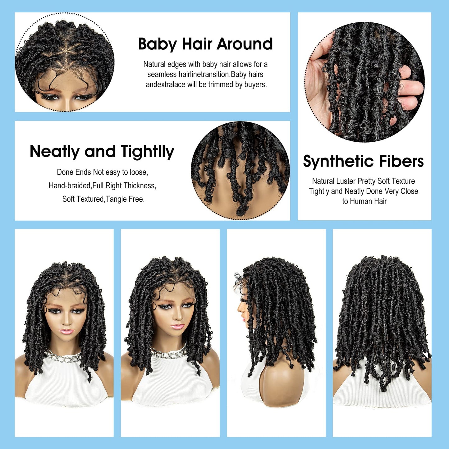 sedittyhair Braided Wigs for Black Women Double Full Lace Knotless Box Short Bob Dreadlock Braided Wigs Synthetic Lace Front Braided Wigs with Baby Hair Handmade Braided Wigs 14 inches (1B Color)