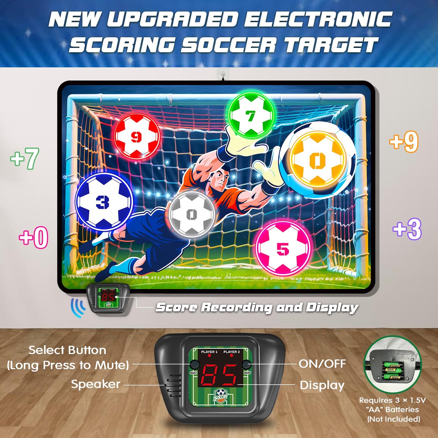 VATOS Electronic Soccer Goal with Scores for Kids, Indoor and Outdoor Football Training Goal, Fabric Goal and 2 Balls, Sports Toy for Birthday 3+ Years