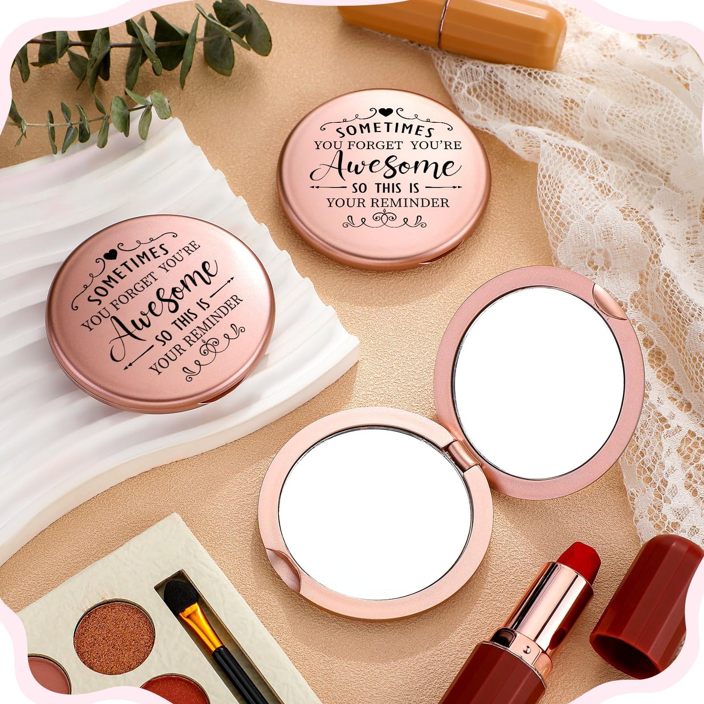 Soaoo 24 Set Sometimes You Forget Your Awesome Mirrors Gifts Bulk for Women Inspirational Appreciation Double Sided Pocket Compact Makeup Mirrors for Employee Coworker Wedding Bridal Shower Gift