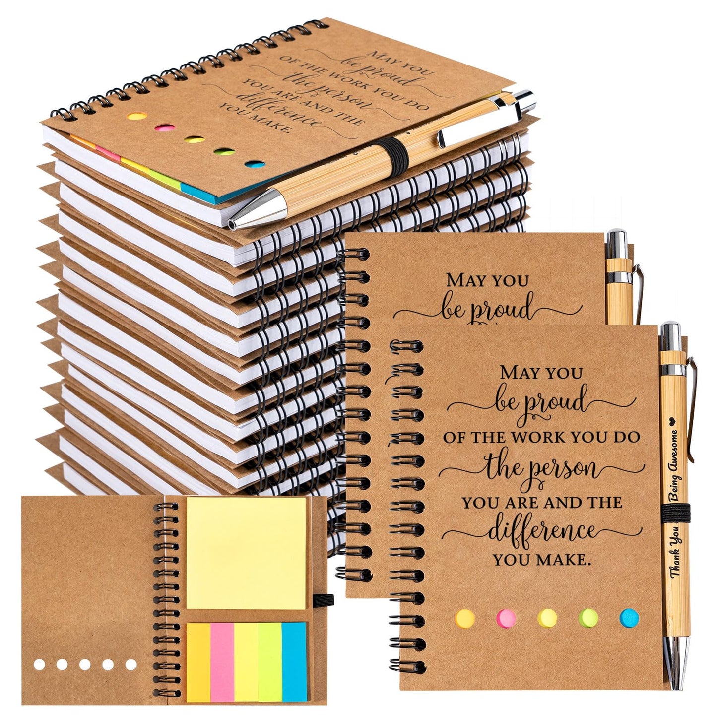 20 Sets Employee Appreciation Gifts Bulk Inspirational Spiral Notebook Journal with Sticky Notes Motivational Bamboo Pen Thank You Gifts for Teacher Graduation Nurse Coworkers Office Staff Team