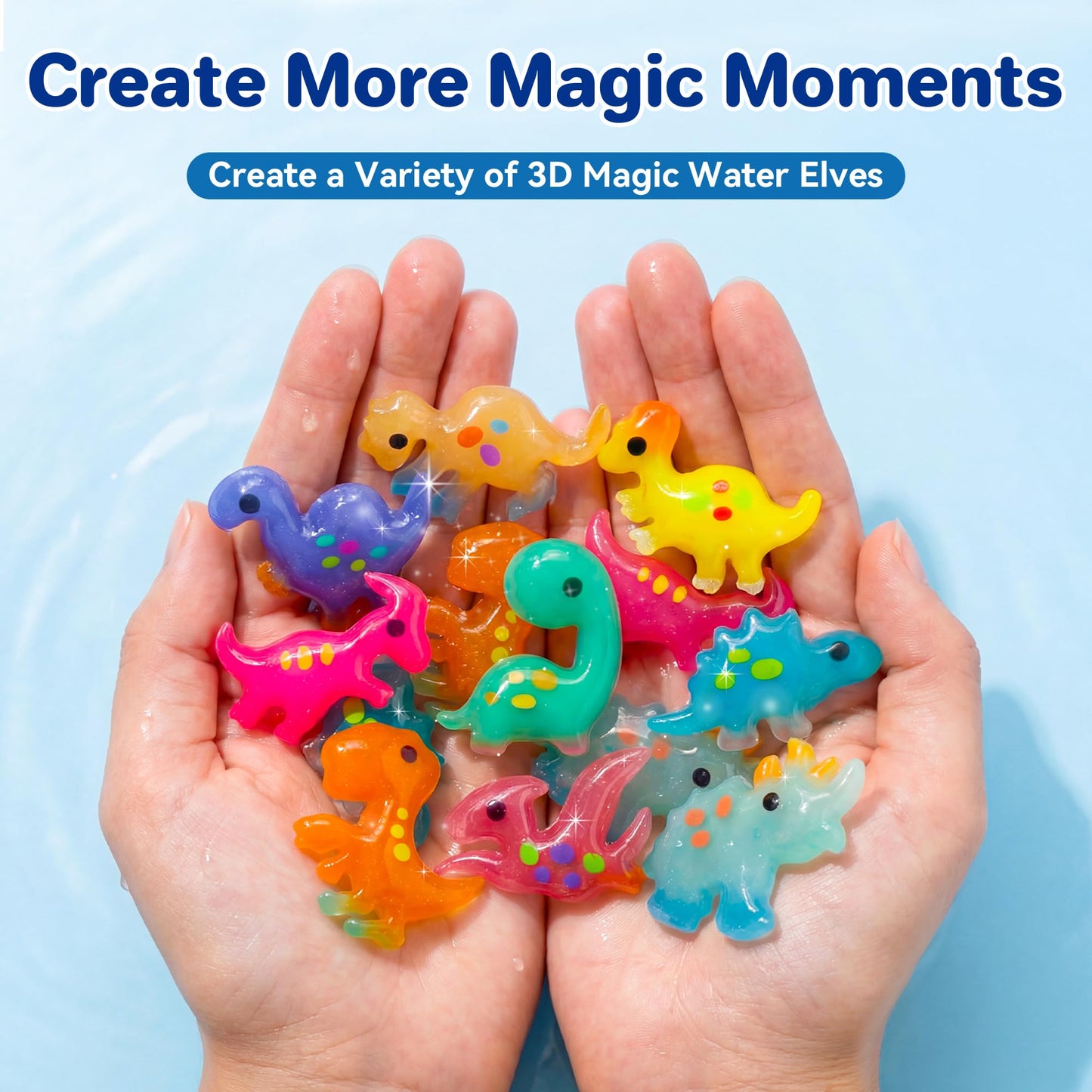 Kiditos Dinosaur Magic Water Elf Toy Kit–Squishies for Kids, 20 Gels & 10 Molds, Magic Gel Water Pets Sensory Toy, Fun DIY Craft Kit, Party Favors, Birthday for Kids Ages 3+
