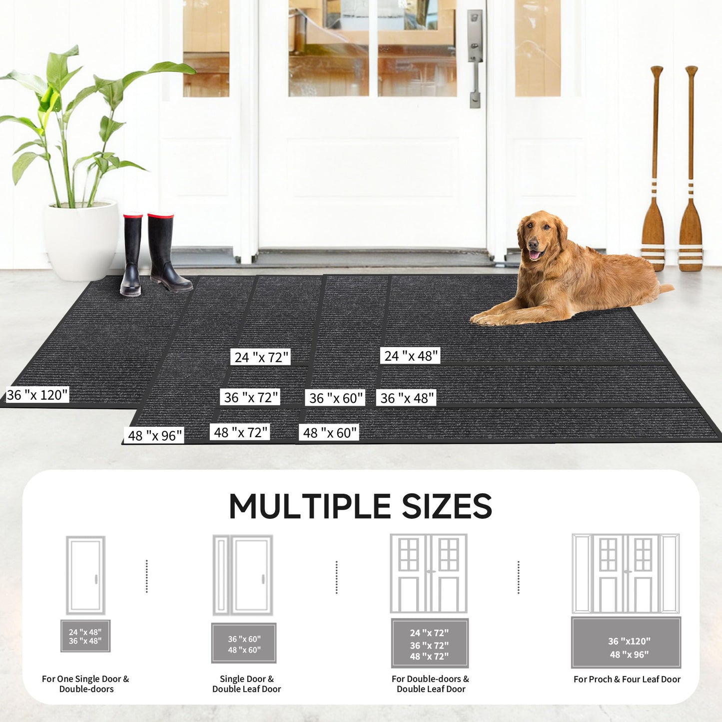 100pointONE Front Door Mat, Heavy Duty Indoor Outdoor Doormat for Entryway, 72" x 36" Low Profile Outdoor Mats for Home Entrance, Stain and Fade Resistant Welcome Mat for High Traffic Area, Black