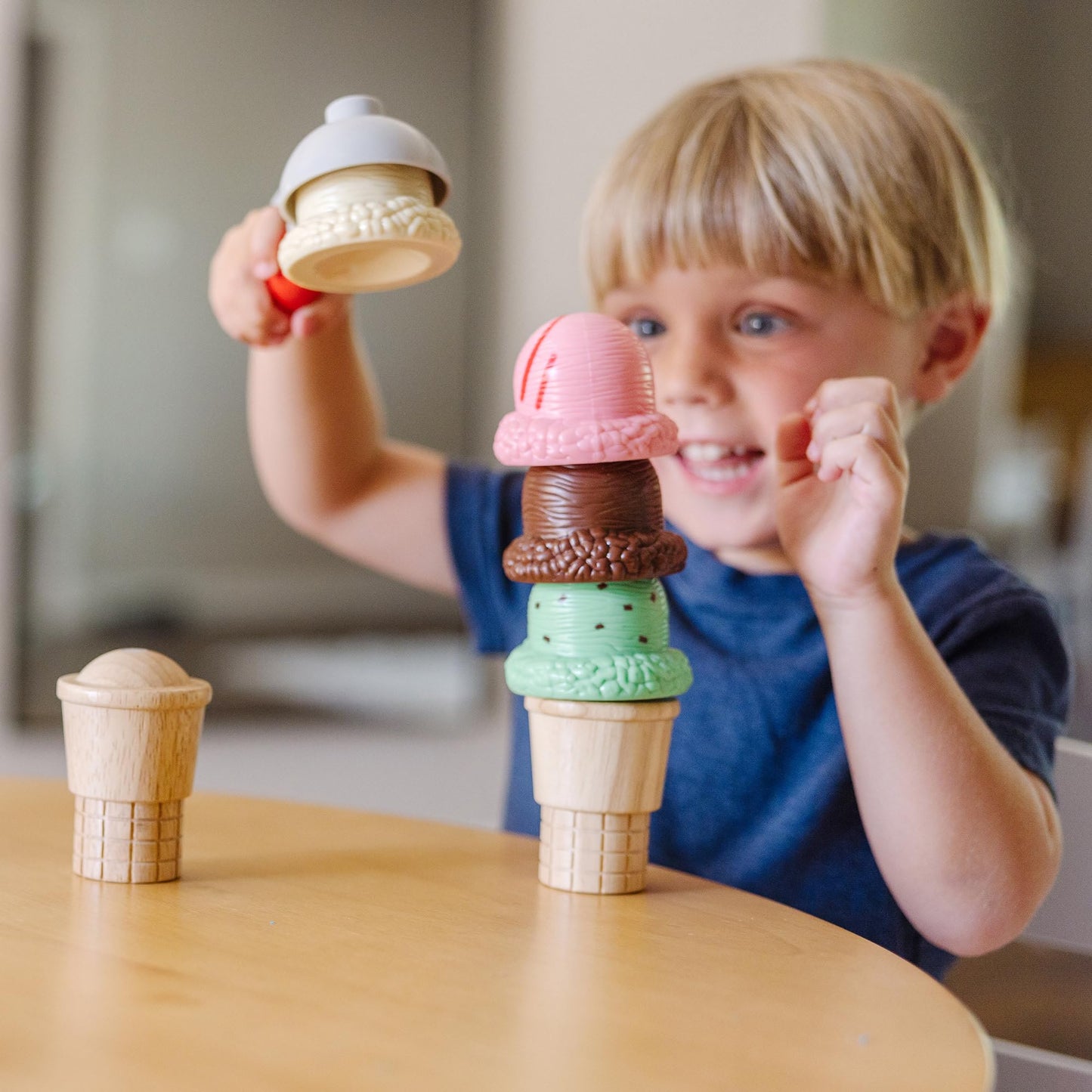 Melissa & Doug Scoop and Stack Ice Cream Cone Wooden Magnetic Pretend Play Food Set, Preschool Toy - FSC CertifiedPlay Ice Cream Set, Pretend Food, Toy for Toddlers and Kids Ages 3+