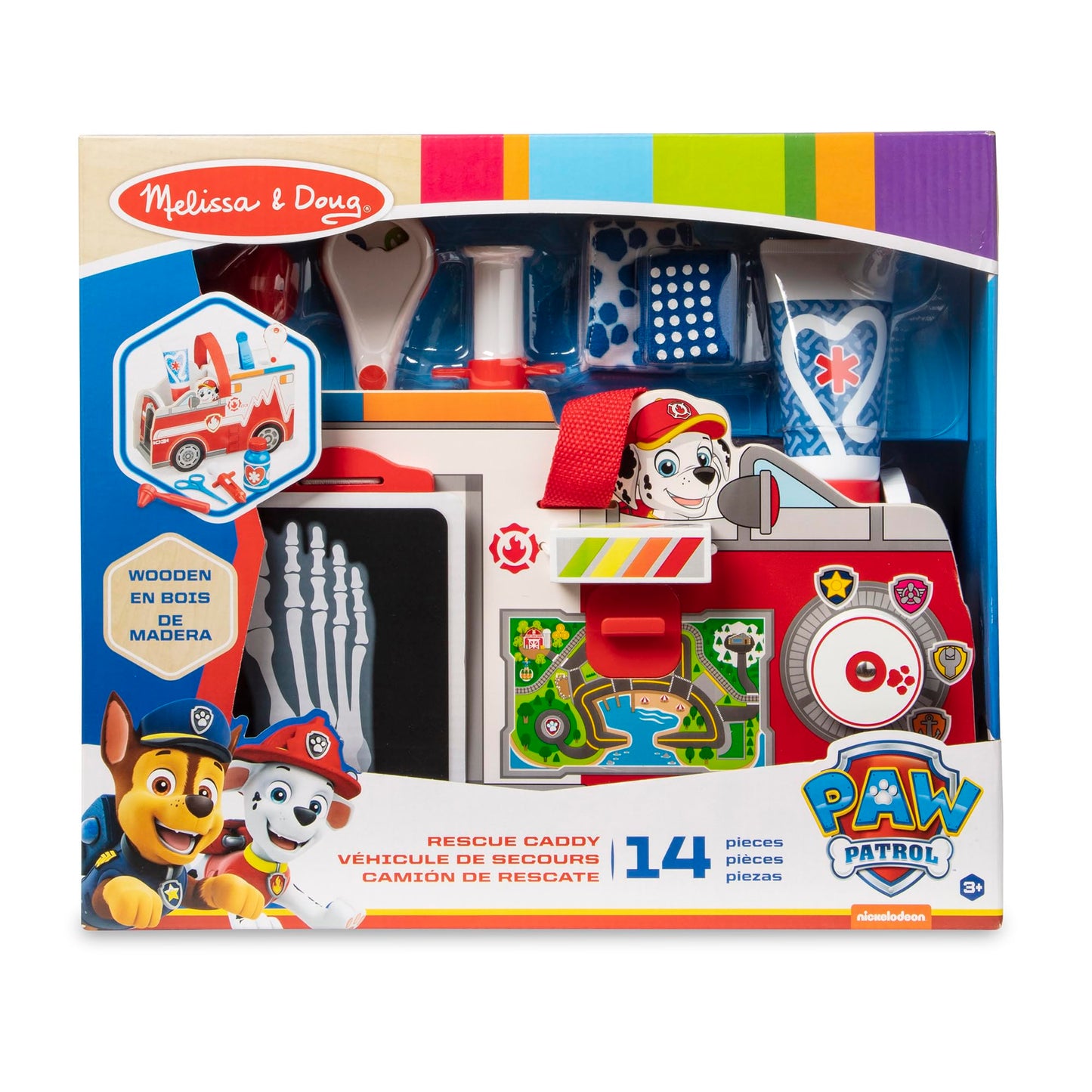 Melissa & Doug PAW Patrol Marshall's Wooden Rescue EMT Caddy (14 Pieces) PAW Patrol Take-Along Pretend Play First Responder Rescue Kit, Toddler Toy for Girls and Boys Ages 3+