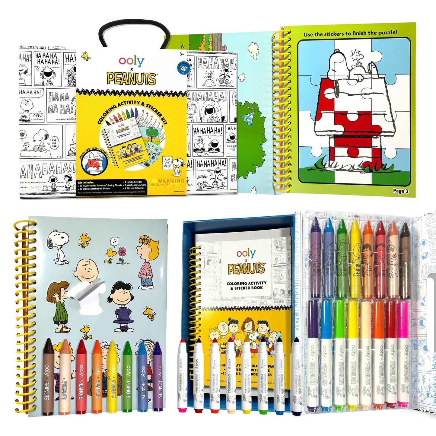 Ooly X Peanuts 60 PC Coloring Activity & Sticker Book in a Travel Box, 8 Washable Markers, 8 Jumbo Crayons, 40 Drawing Sheets & More