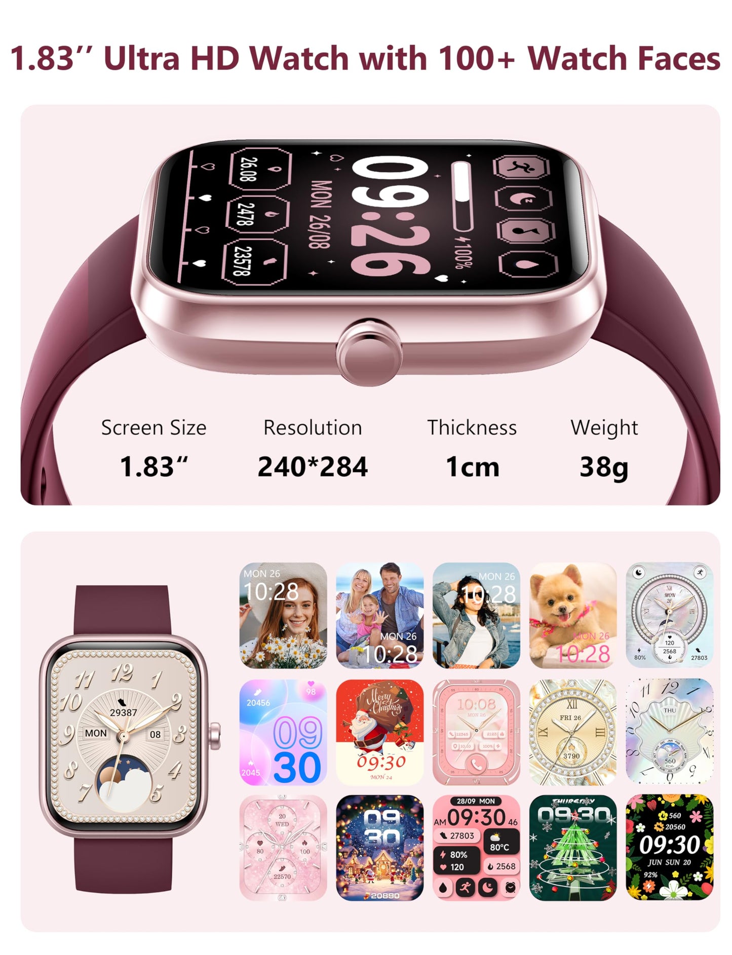 Smart Watch, 1.83'' Smartwatch Women Men Answer Make Calls, Alexa Fitness Watch, IP68 Waterproof Fitness Tracker Watch, Heart Rate Monitor, 100+ Sports Pedometer Watch, Timer for android & iOS Phone