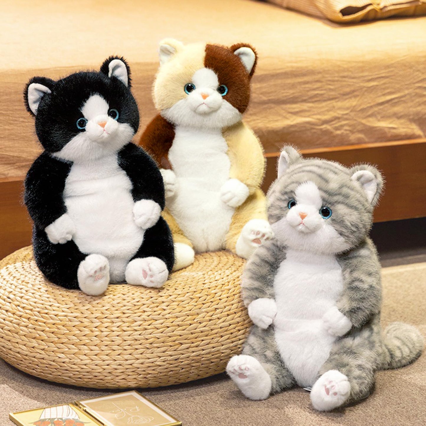 PEACH CAT Cat Stuffed Animal 14" Cute Kitten Plushies Soft Plush Toys Gifts for Kids Black