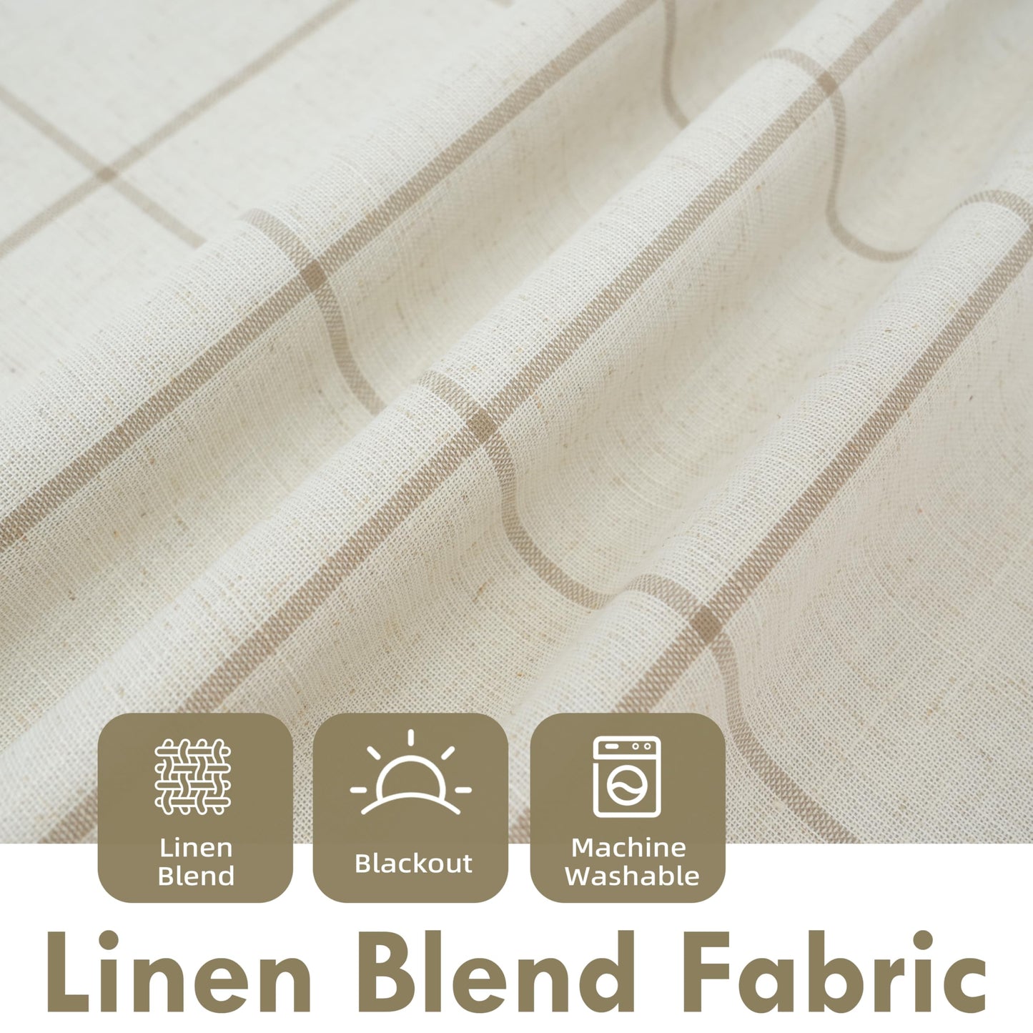 DriftAway 2 Panels 100% Blackout Windowpane Plaid Linen Curtains Double Layer Drapes for Bedroom 84 Inches Long Farmhouse Thermal Insulated 3.25 Inch Rod Pocket Back Tab for Living Room Taupe