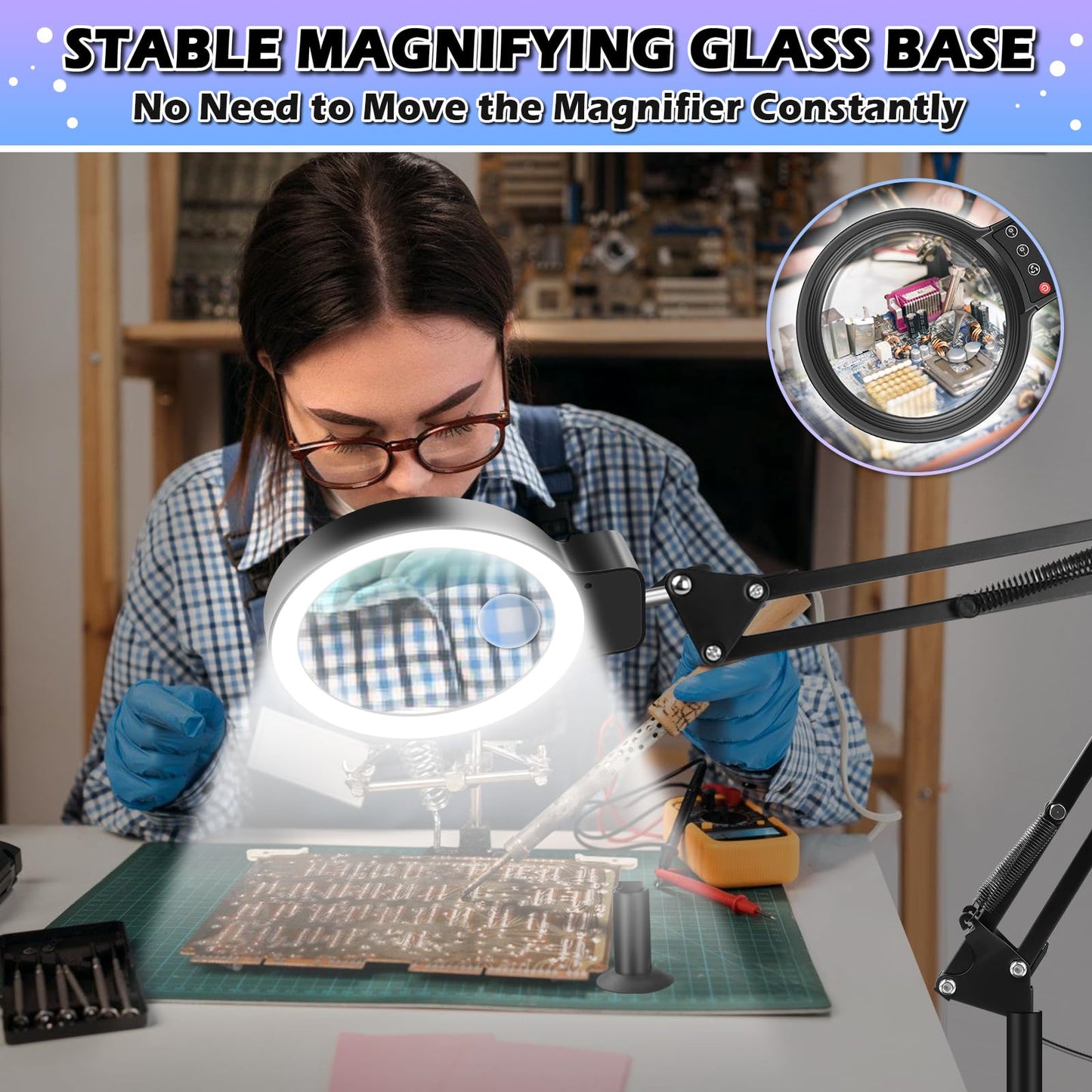 30X 10X Large Floor Magnifying Glass with Light and Stand,72 LED Adjustable Height Floor Magnifying Lamp,2 in 1 Lighted Magnifiers for Close Work, Sewing,Crafts,Hobbies,Reading (Black)