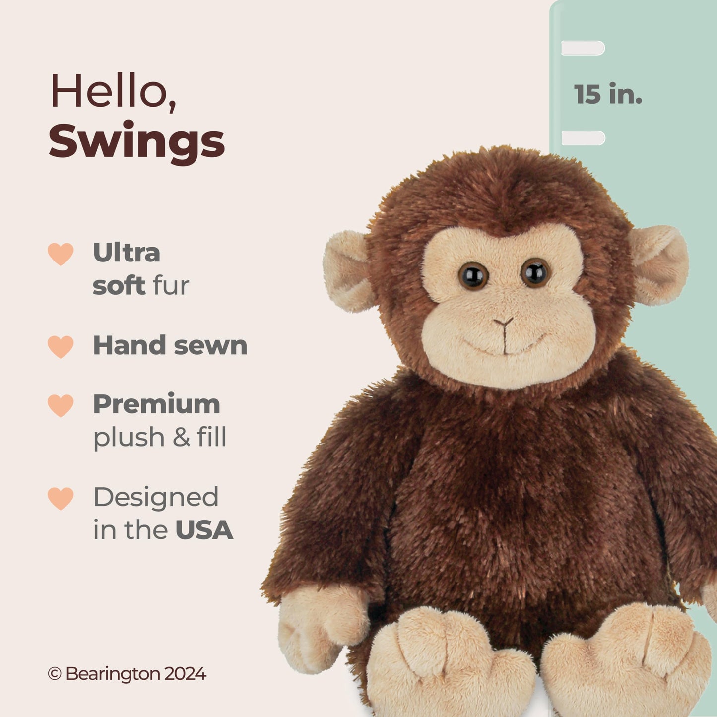 Bearington Giggles Plush Monkey Stuffed Animal, 10.5 Inch