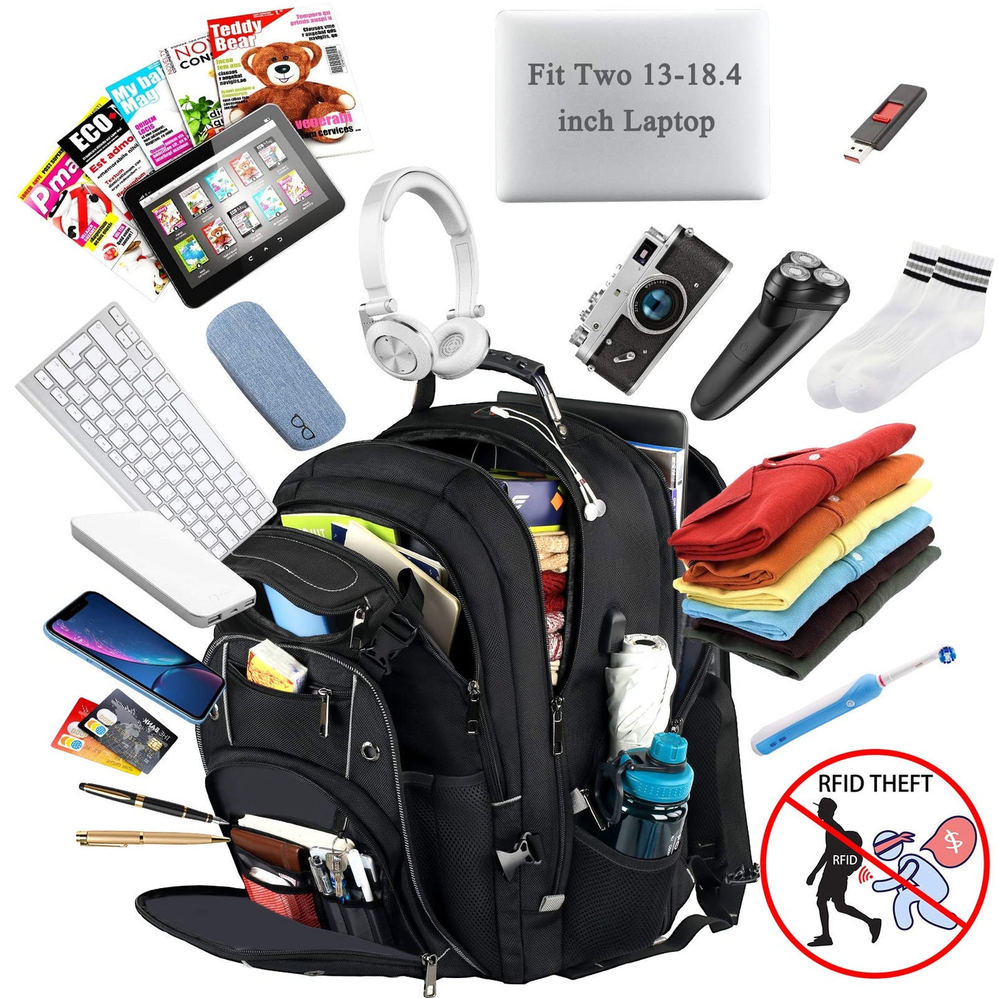 VECKUSON 18.4 Laptop Backpack for unisex, 60L Extra Large Gaming Laptops Backpack with USB Charger Port,TSA Friendly Flight Approved and RFID Anti-Theft Pocket Heavy-duty Pack,21.3*15.7*11.8inch Grey