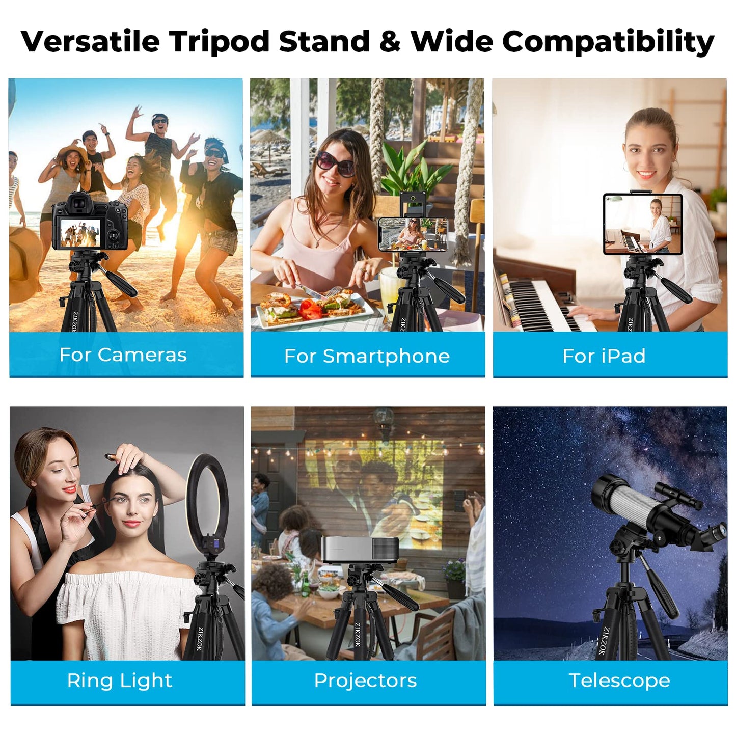 75" Camera Tripod for Cell Phone, Travel Tripod for Camera with Wireless Remote, Heavy Duty Camera Stand Tripod for DSLR/SLR/DV/GoPro (Black)