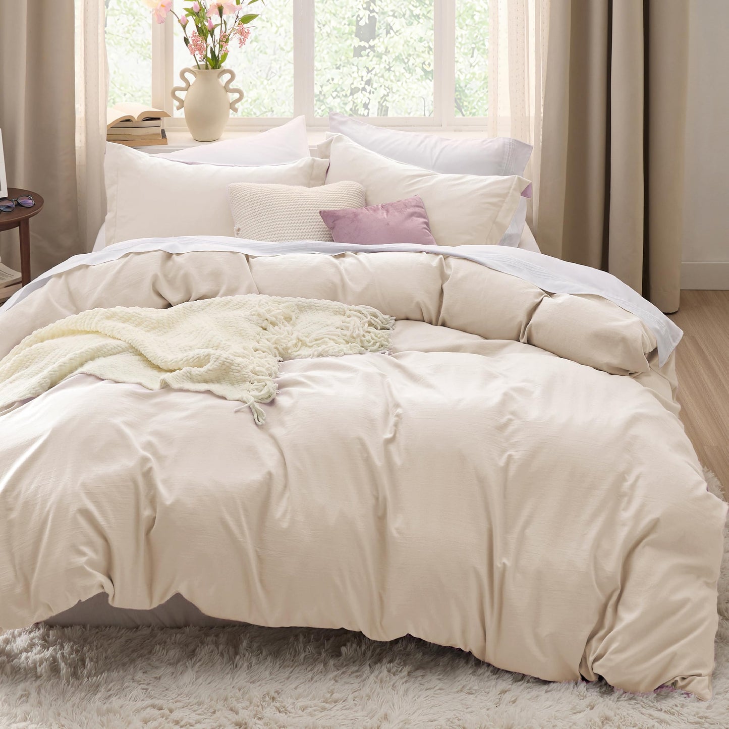 Bedsure Cream Oversized King Duvet Cover - 3 Pieces Prewashed Cotton-Like Polyester Extra Soft Bedding Set, Includes 1 Duvet Cover 120x98 Inches with Zipper Closure & 2 Pillow Shams, No Comforter