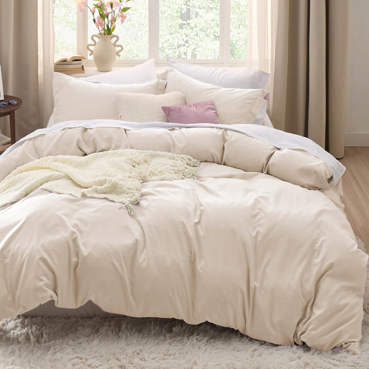 Bedsure Cream Oversized King Duvet Cover - 3 Pieces Prewashed Cotton-Like Polyester Extra Soft Bedding Set, Includes 1 Duvet Cover 120x98 Inches with Zipper Closure & 2 Pillow Shams, No Comforter