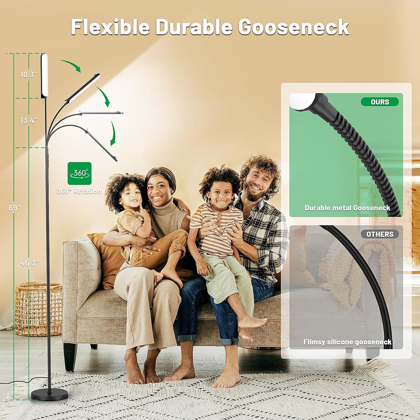 Yikuneng Dimmable LED Floor Lamp, Super Bright Reading Lamps Floor Standing lamp with Remote & Touch Control, Stepless Dimming & 2700K-6500K Color Temperature, for Living Room Bedroom Office, 2 Pack