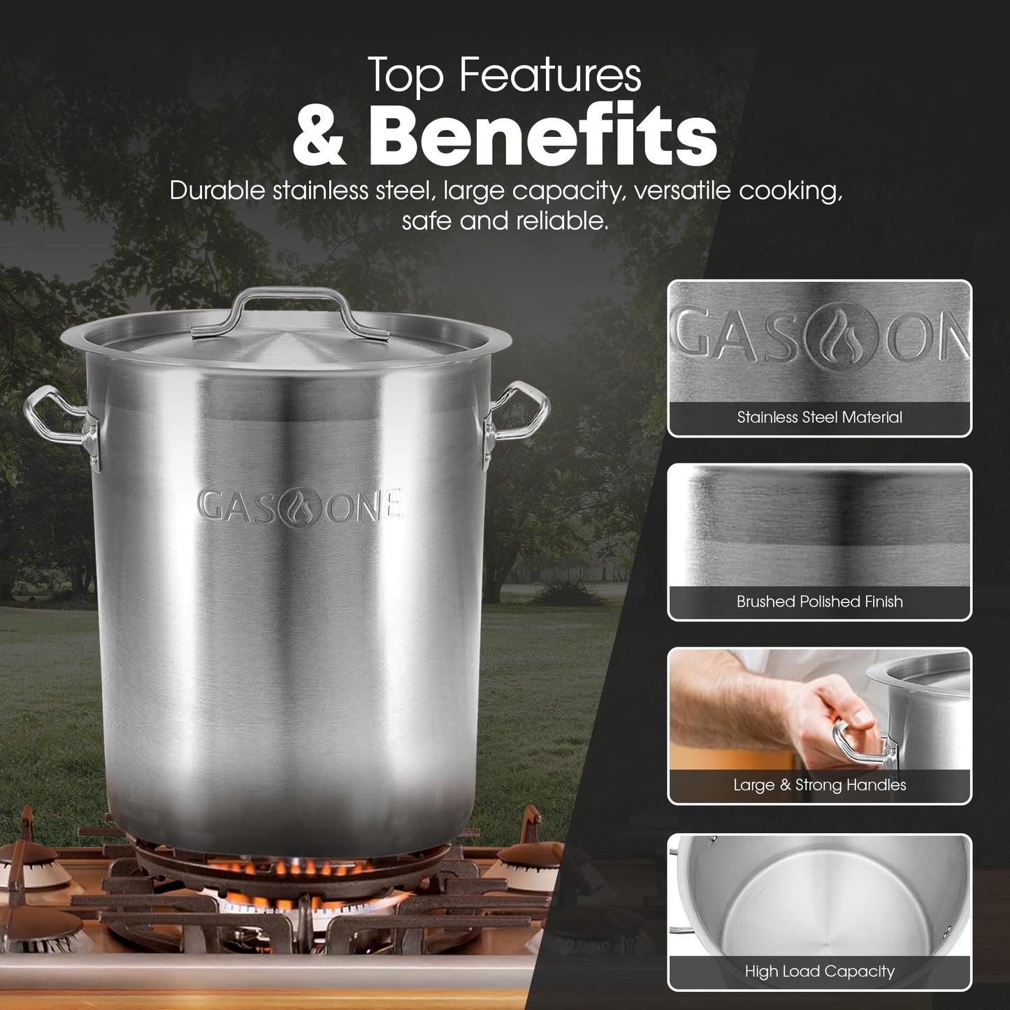 GasOne Stainless Steel Stockpot – 20qt Stock Pot with Lid and Capsule Tri-Ply Bottom – Heavy-Duty Cooking Pot for Beer Brewing, Soup, Seafood Boil – Reinforced Rim Stainless Steel Soup Pot