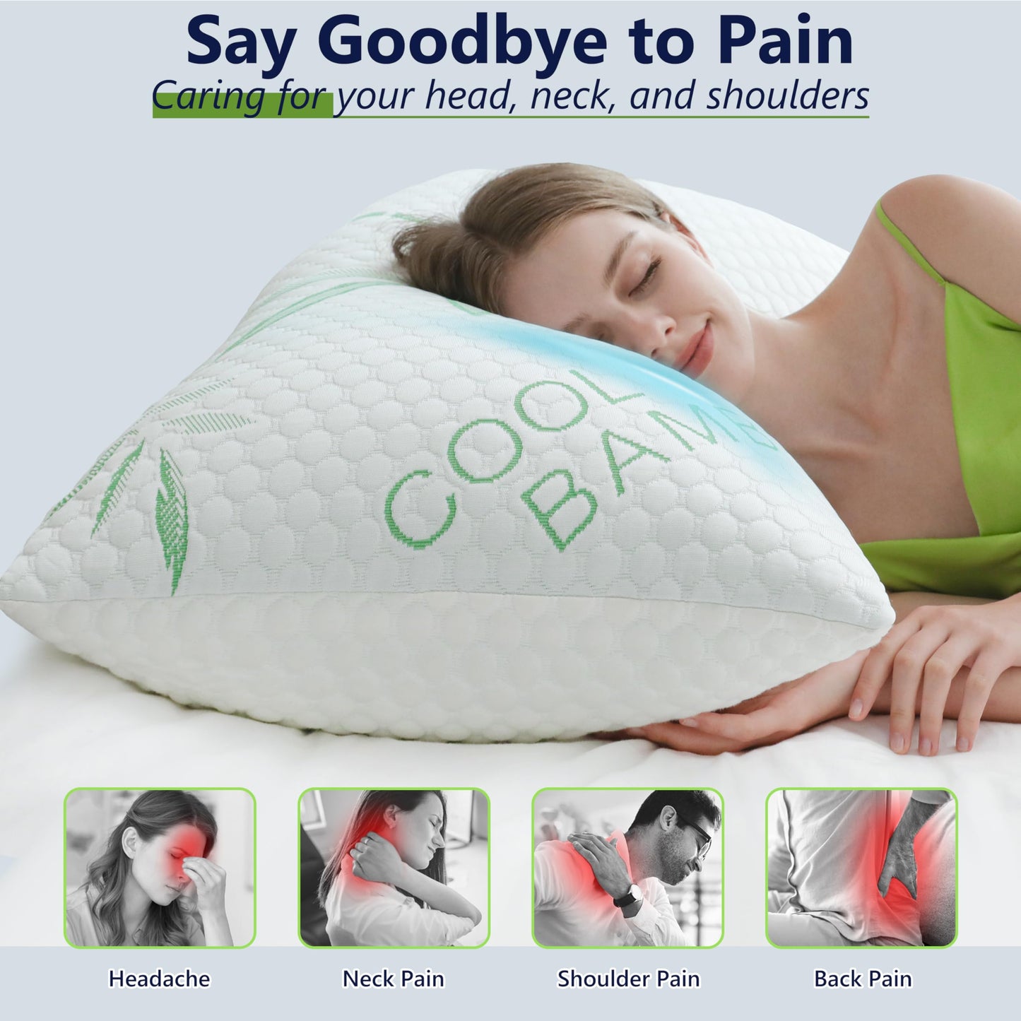 DGPEAR Cooling Pillows, Shredded Memory Foam Pillows King Size Set of 2 Adjustable Firm Bamboo Bed Pillows for Hot, Side, Back and Stomach Sleepers