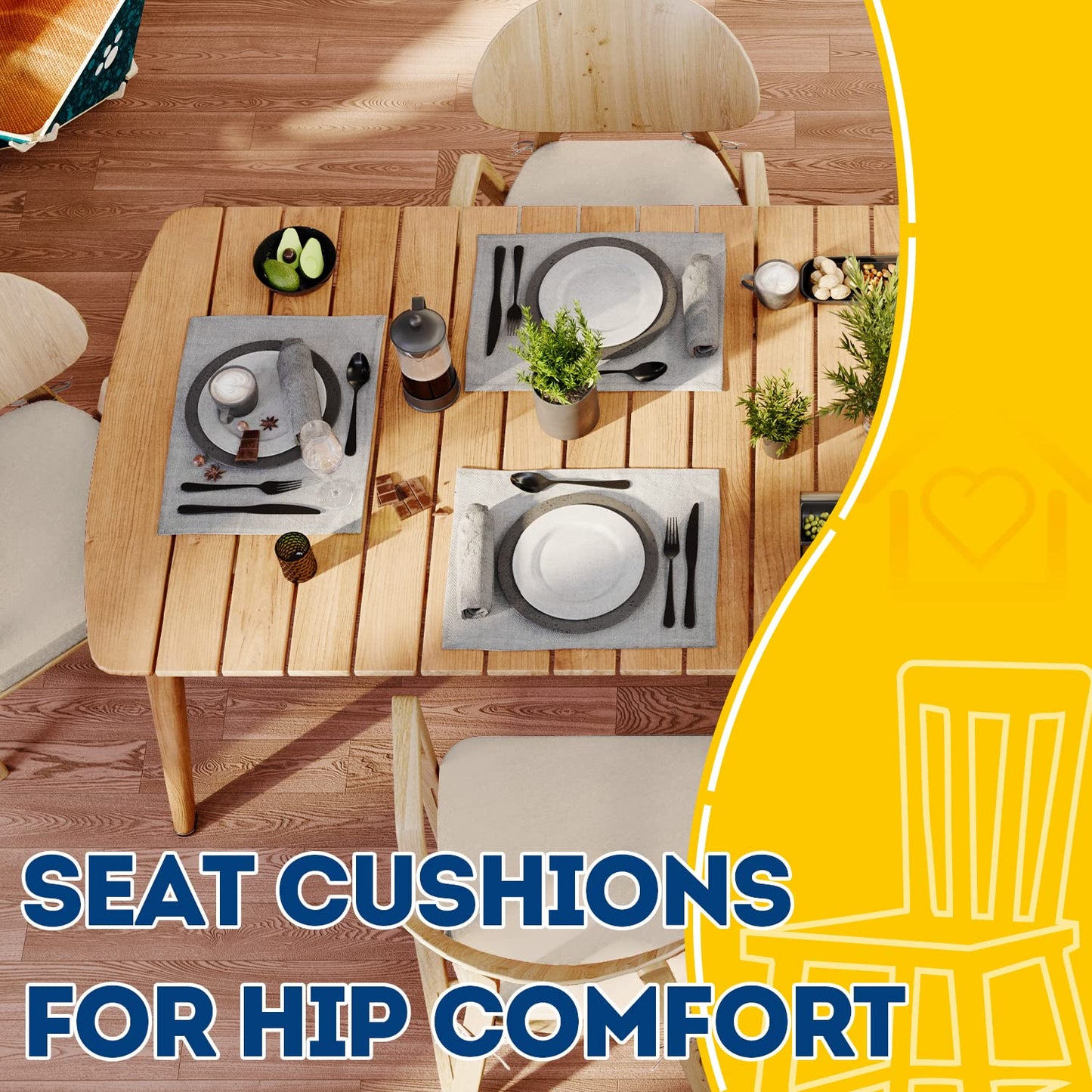 AAAAAcessories D-Shaped Chair Cushions, 2" Thick Dining Chair Pads with Ties and Removable, Machine-Washable Cover, 17" x 16", Set of 4, Oatmeal Beige