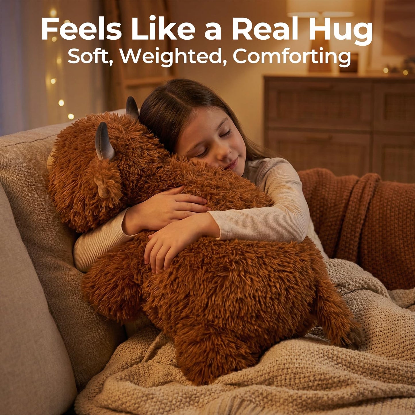 Mewaii 4 Lbs Weighted Stuffed Animals - Heavy Belly & Limbs, 23" Highland Cow Plush for a Realistic Hug, Super Soft Fluffy Plush Toy for Kids and Adults