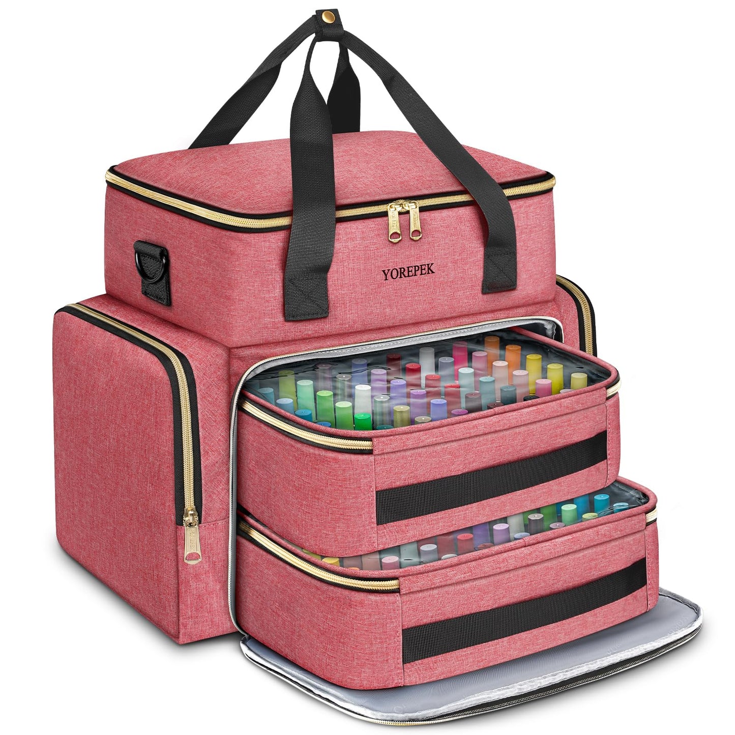 YOREPEK Nail Polish Organizer Case With Foam Inserts Protect Up 96 to 100+ Bottles (15ml/0.5 fl.oz) UV lamp, Travel Nail Tech Carrying Case with Adjustable Space for Gel Dip Powder Tips Set, Pink