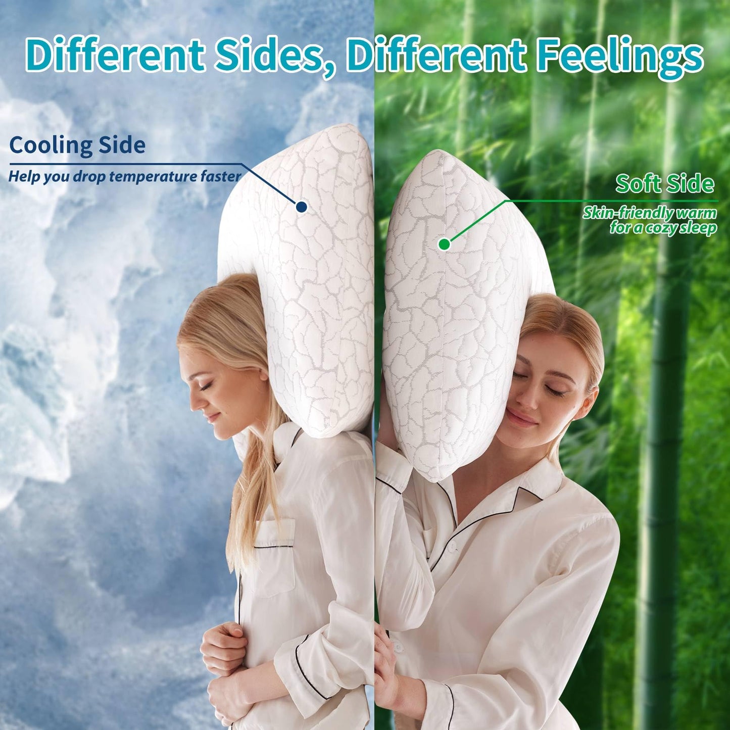 WGAKCED Cooling Pillows for Sleeping 2 Pack, King Size Adjustable Shredded Memory Foam Pillows, Firm Bed Pillows for Side, Back, Stomach, Hot Sleepers, Cold Pillow with Removable Washable Cover