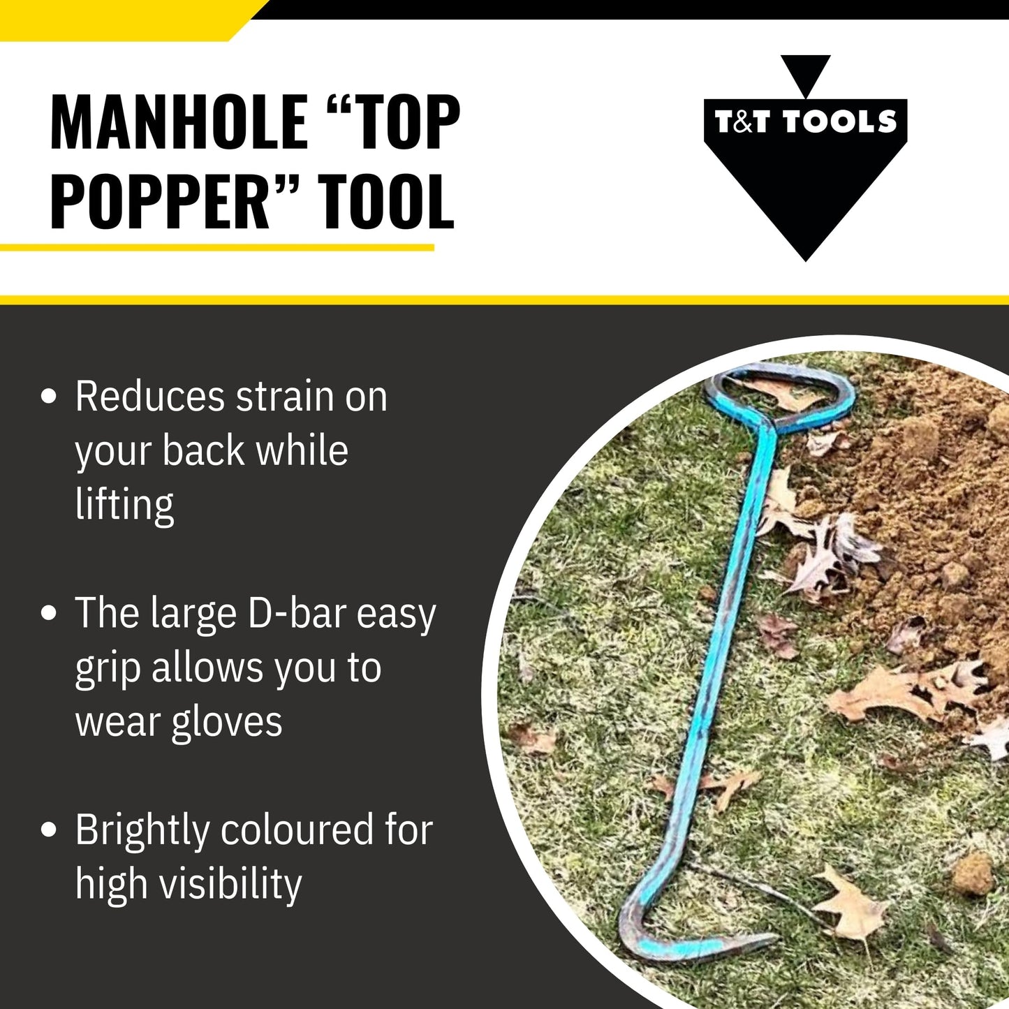 T&T Tools Top Popper Manhole Hook – Heat Treated Manhole Hook (Rotated Handle, Alloy Steel, 36-Inch)