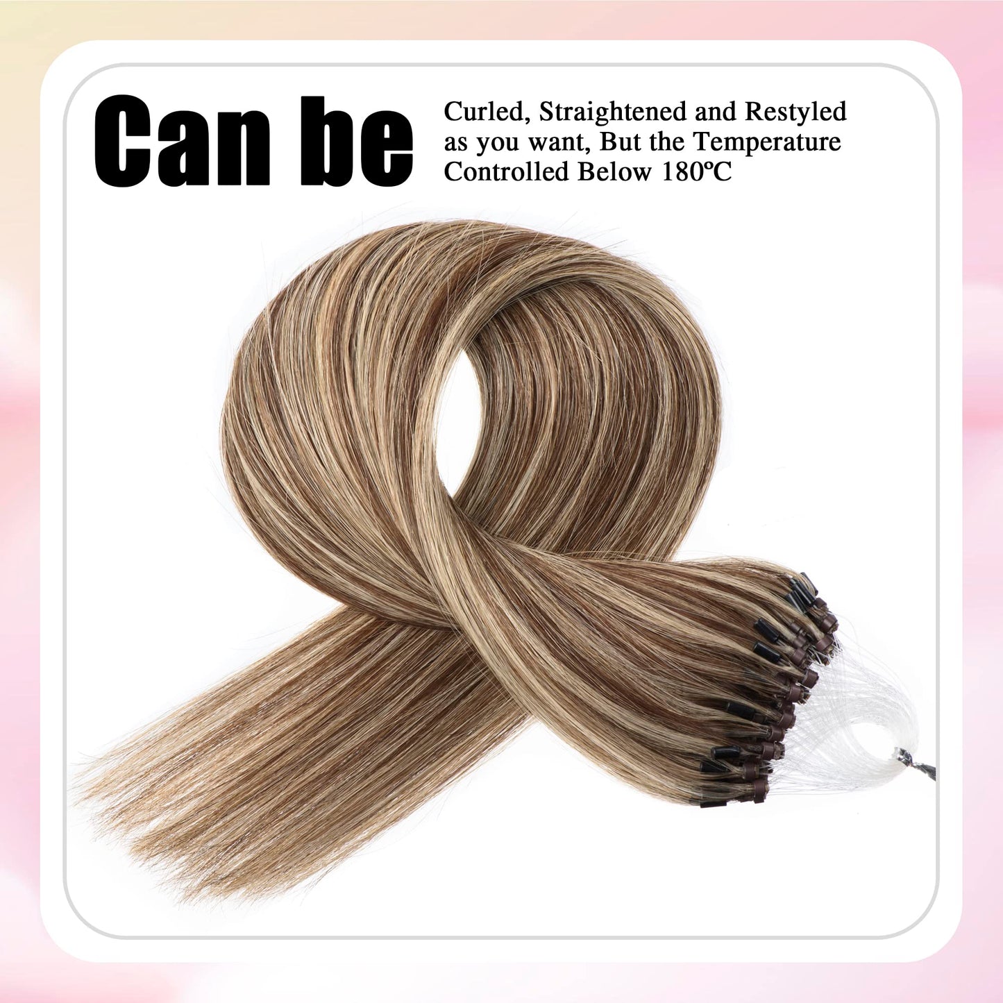Senmy Micro Ring Hair Extensions Real Human Hair 24inch Microlink Human Hair Extensions #4/613 Medium Brown with Blonde Micro Loop Extensions Human Hair 0.5g/strand 50g/pack Micro Hair Extensions