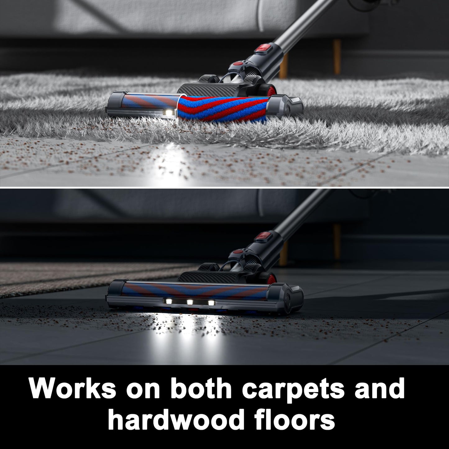 kzxkgxl Cordless Vacuum Cleaner, Lightweight Stick Vacuum Cordless Rechargeable with LED Touch Screen, 2 Modes Powerful Suction Vacuum Cleaners for Home Pet Hair, Carpets, Hardwood Floors