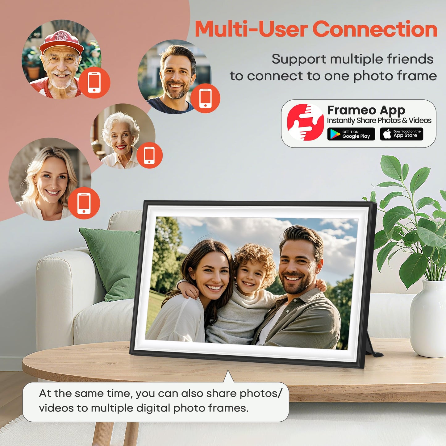 64GB Frameo 15.6" Digital Picture Frame Large 1920 x 1080 IPS FHD Touch Screen WiFi Electronic Photo Frames Share Moments Instantly Anywhere Photo Gifts for Parents and Grandparents