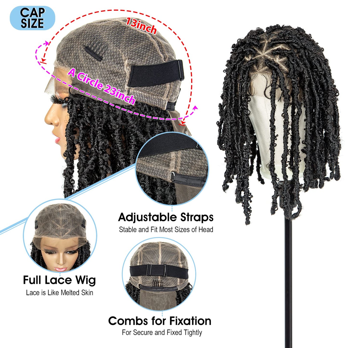 sedittyhair Braided Wigs for Black Women Double Full Lace Knotless Box Short Bob Dreadlock Braided Wigs Synthetic Lace Front Braided Wigs with Baby Hair Handmade Braided Wigs 14 inches (1B Color)