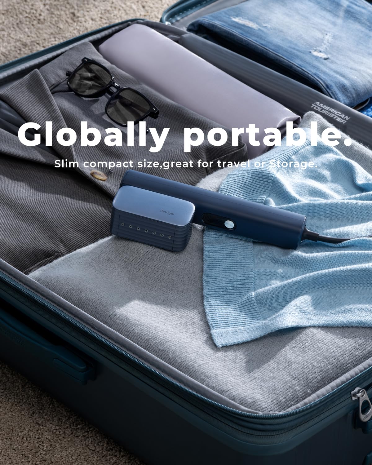 Nesugar G2 Pro Portable Travel Steamer for Clothes - Handheld Garment Steamer for Instant Wrinkle Smoothing - Rotating Head, Quick Heat-Up & Sleek, Compact Profile - Hanging Ironing - Silver Blue