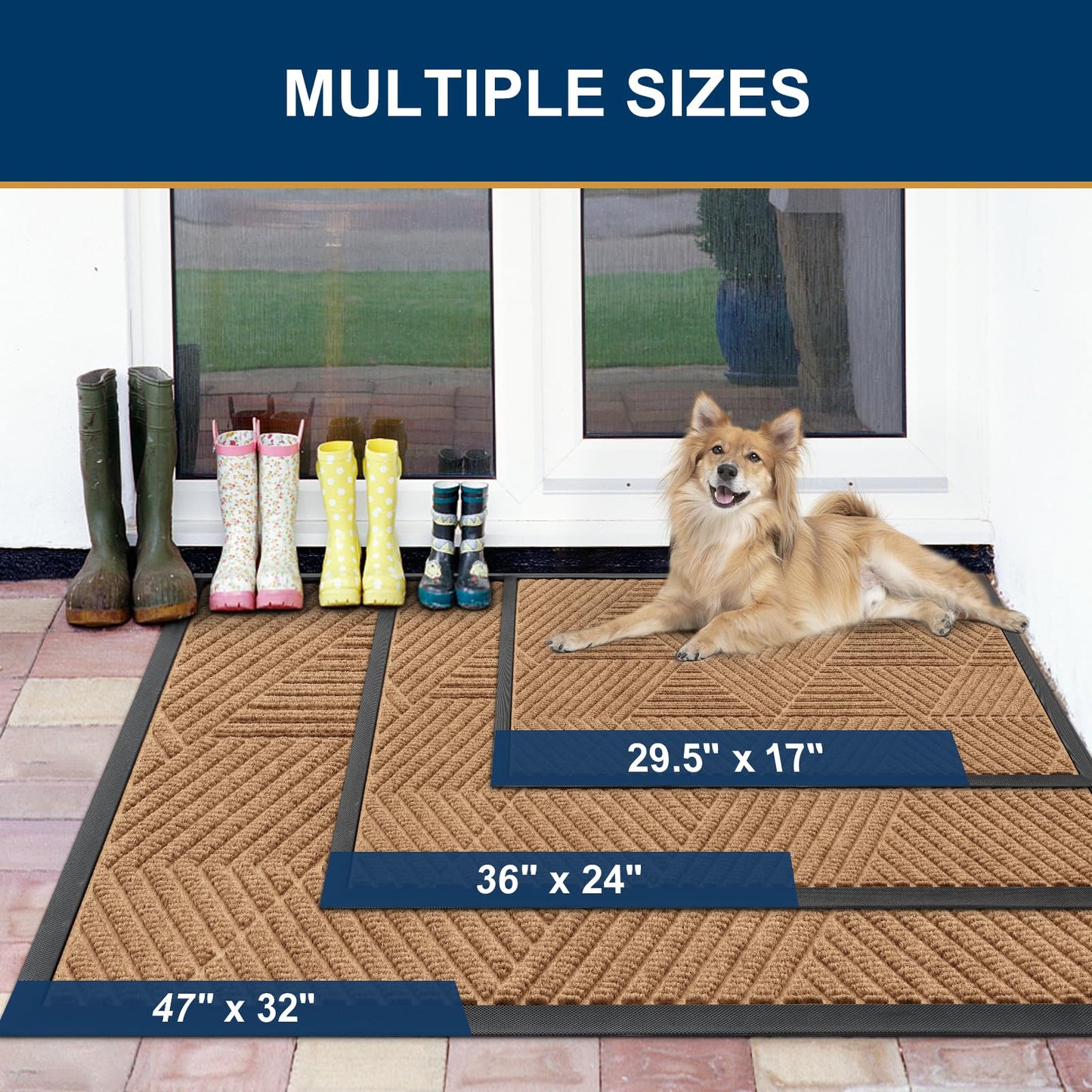 Smiry Front Door Mat Outside Entrance, Heavy Duty Sturdy Natural Rubber Doormat, Trap Dirt and Moisture, Easy Clean Low Profile Welcome Floor Mats for Indoor Outdoor Entry, 35X23 Inch, Coffee