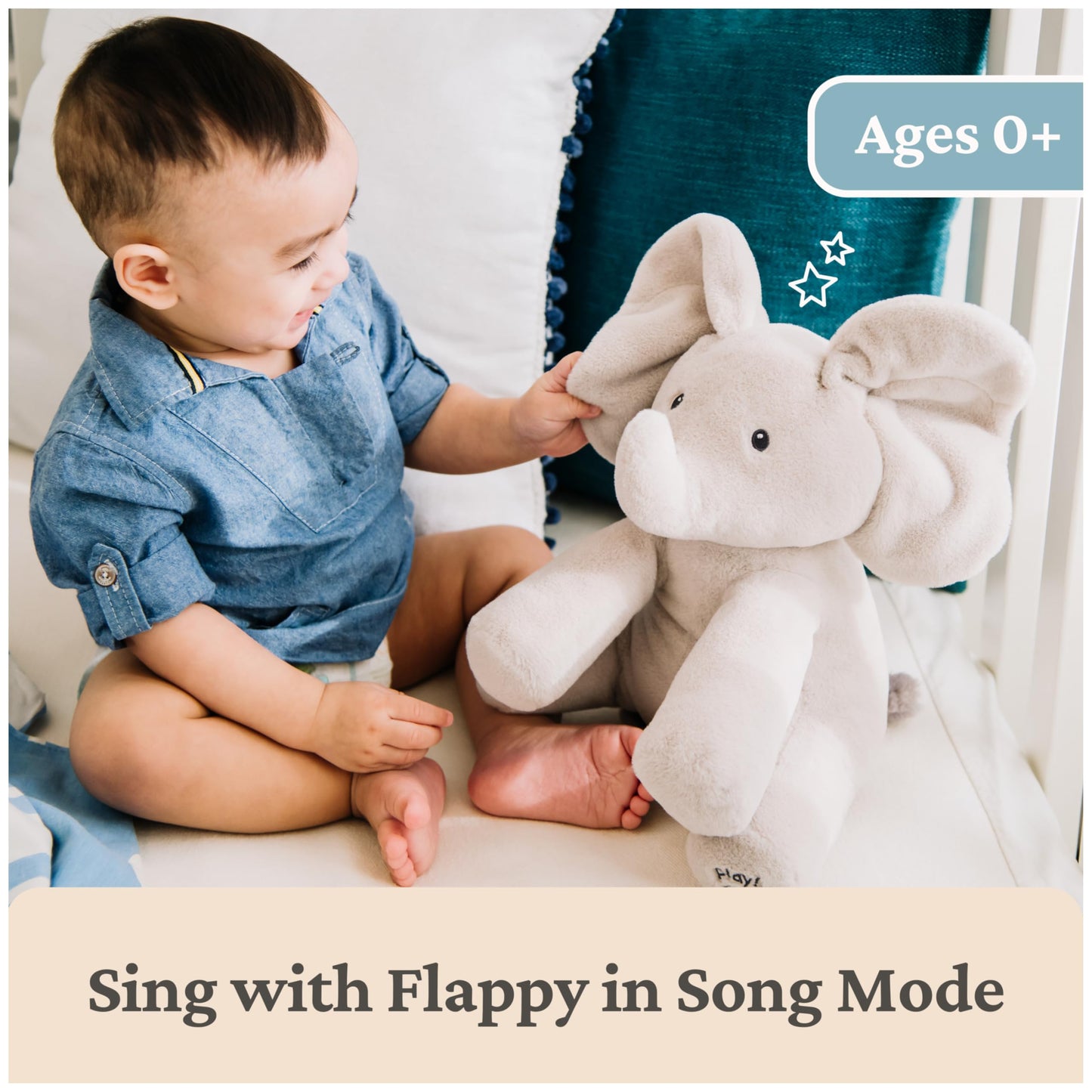 Baby GUND Animated Flappy the Elephant Plush, Singing Stuffed Animal Baby Toy for Ages 0 and Up, Gray, 12"