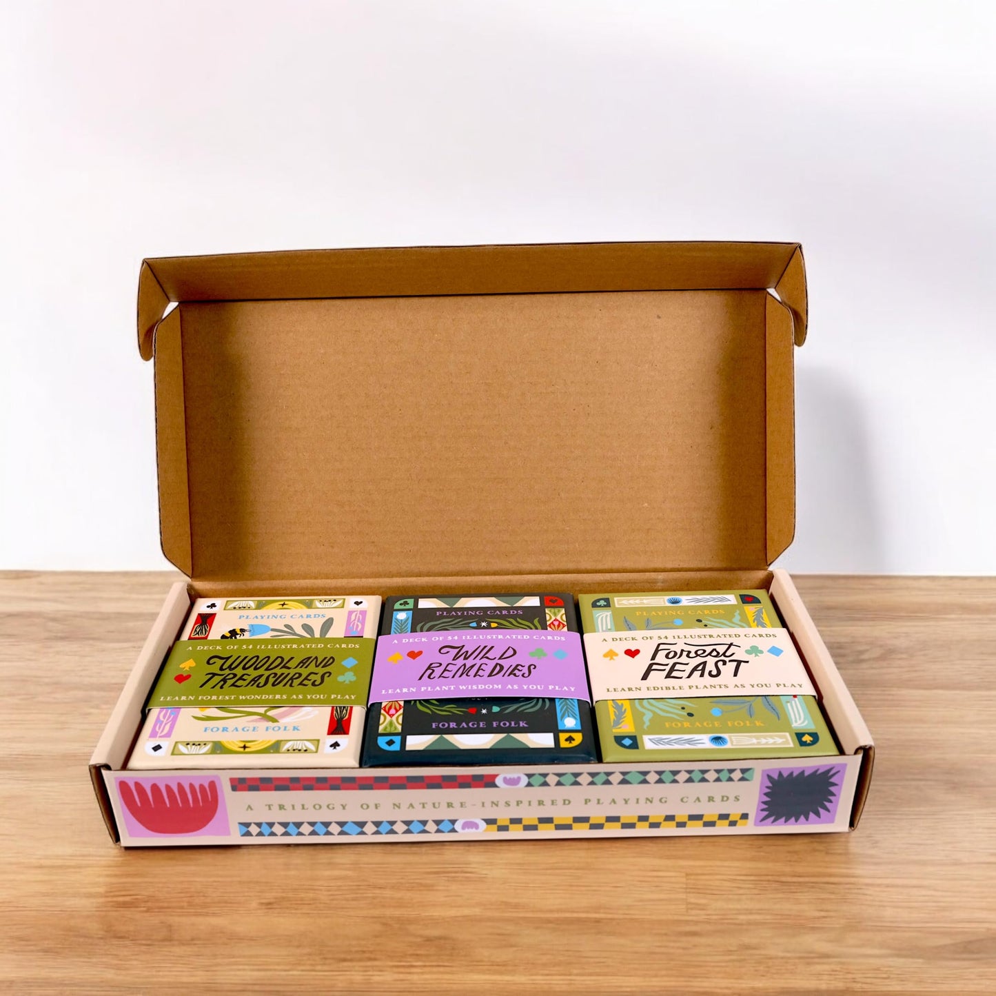 Wild Card Series Trilogy Set | 3 Botanical Playing Card Decks — Wild Remedies, Forest Feast & Woodland Treasures | Learn Nature as You Play | Hand-Illustrated | Includes 20 Classic Games Booklet