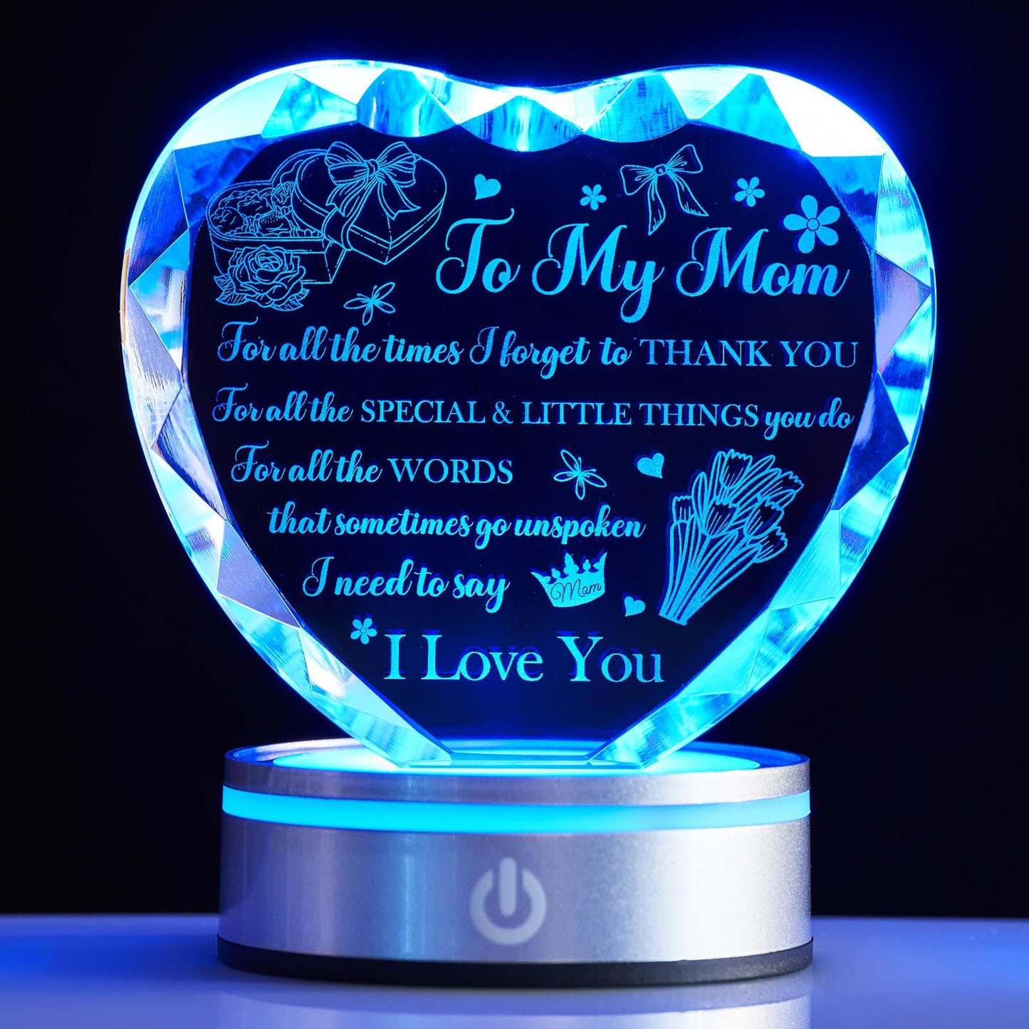 Mother’s Day Gifts for Mom from Daughter or Son – Crystal Heart Keepsake with LED Base, Unique Birthday Christmas Anniversary Present, Sentimental Gift for Mother, Thank You Ornament (Mother Gift)